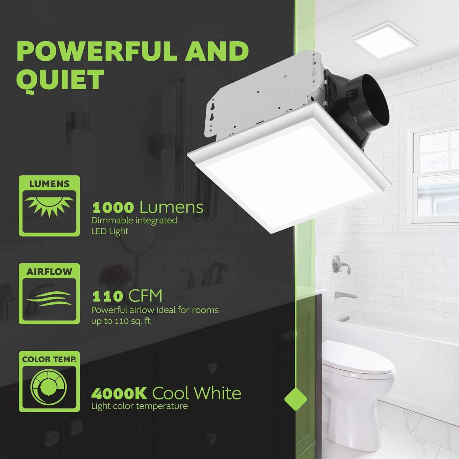 New Homewerks 110 CFM 2 Sones Bathroom Ventilation Exhaust Fan with Dimmable LED Light