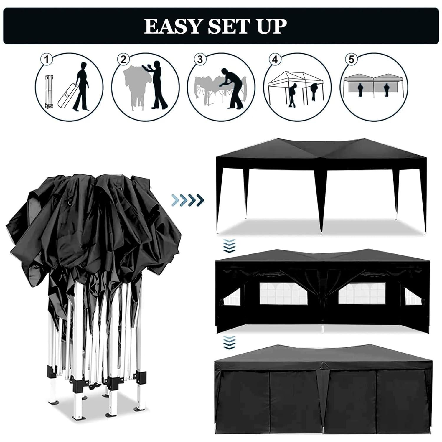 10x20 Black Pop Up Canopy Outdoor Party Tent with 6 Sidewalls, Wedding Party Tent Outdoor Waterproof UV50 Canopy Event Shelter Tents for Parties, 6 pcs Weight Bag,Carry Bag