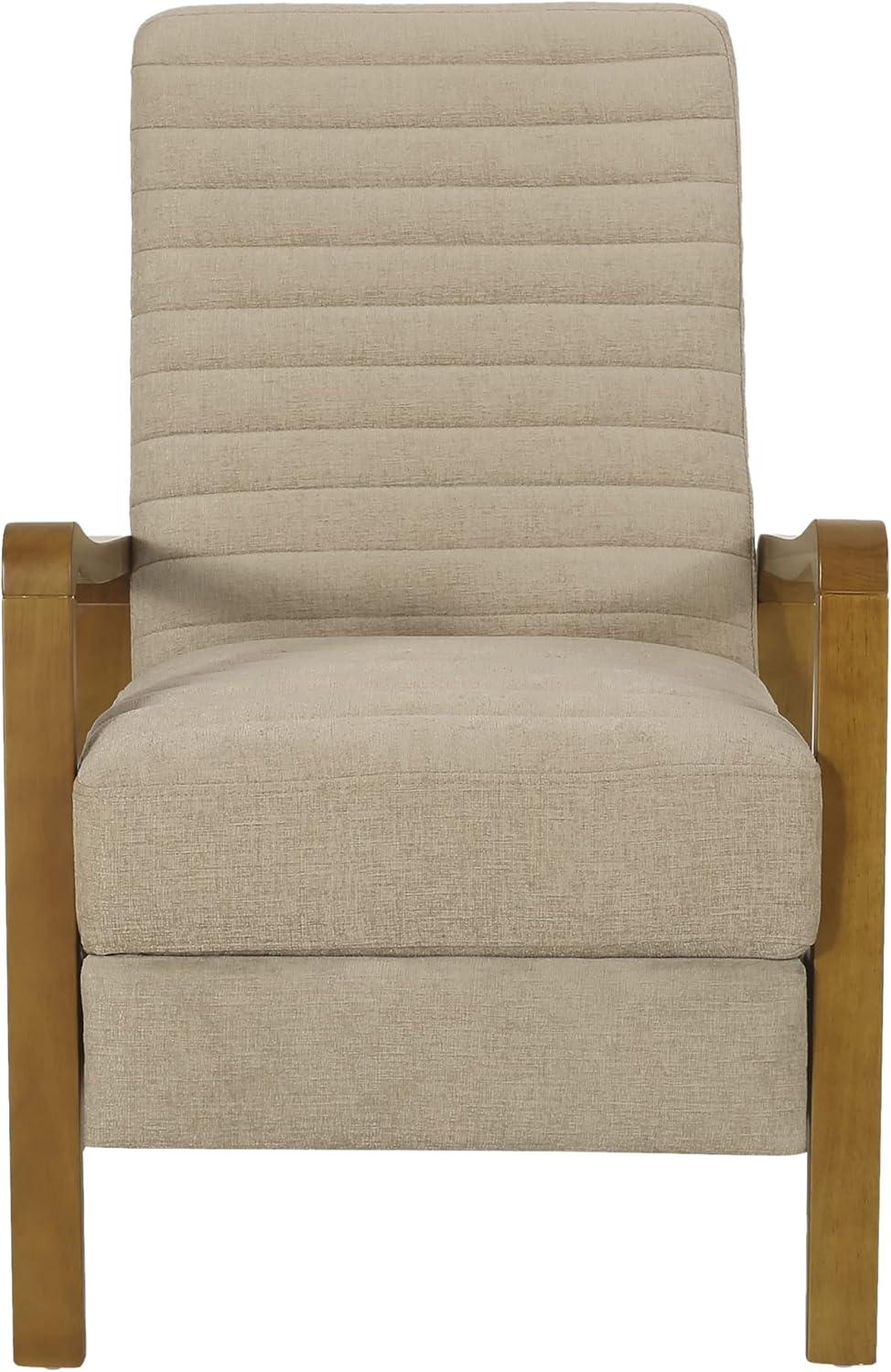 Munro Contemporary Fabric Channel Stitch Pushback Recliner Sand/Teak - Christopher Knight Home: Mid-Century Design, Rubberwood Frame