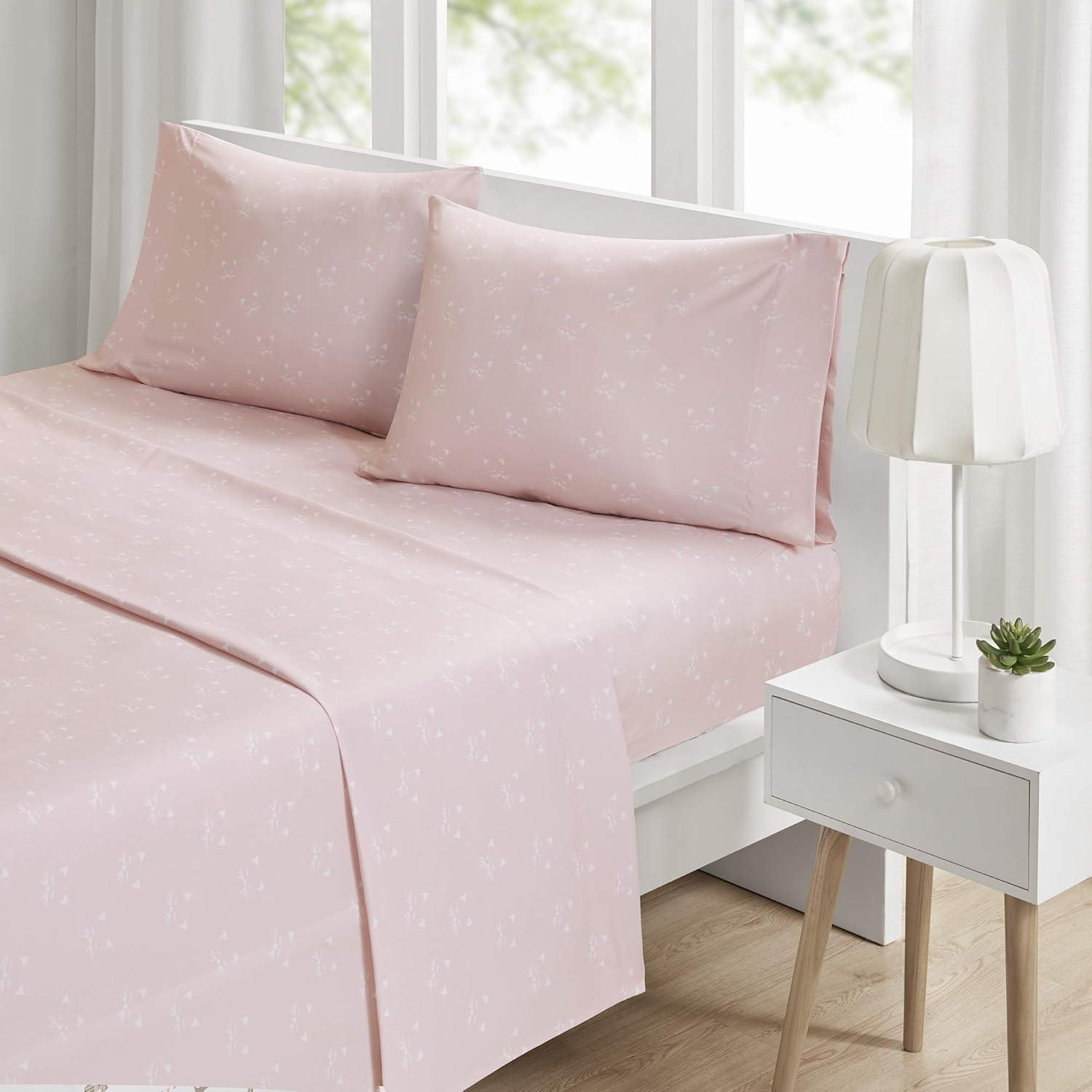 Full Pink Cats Microfiber Sheet Set with Graphic Detail