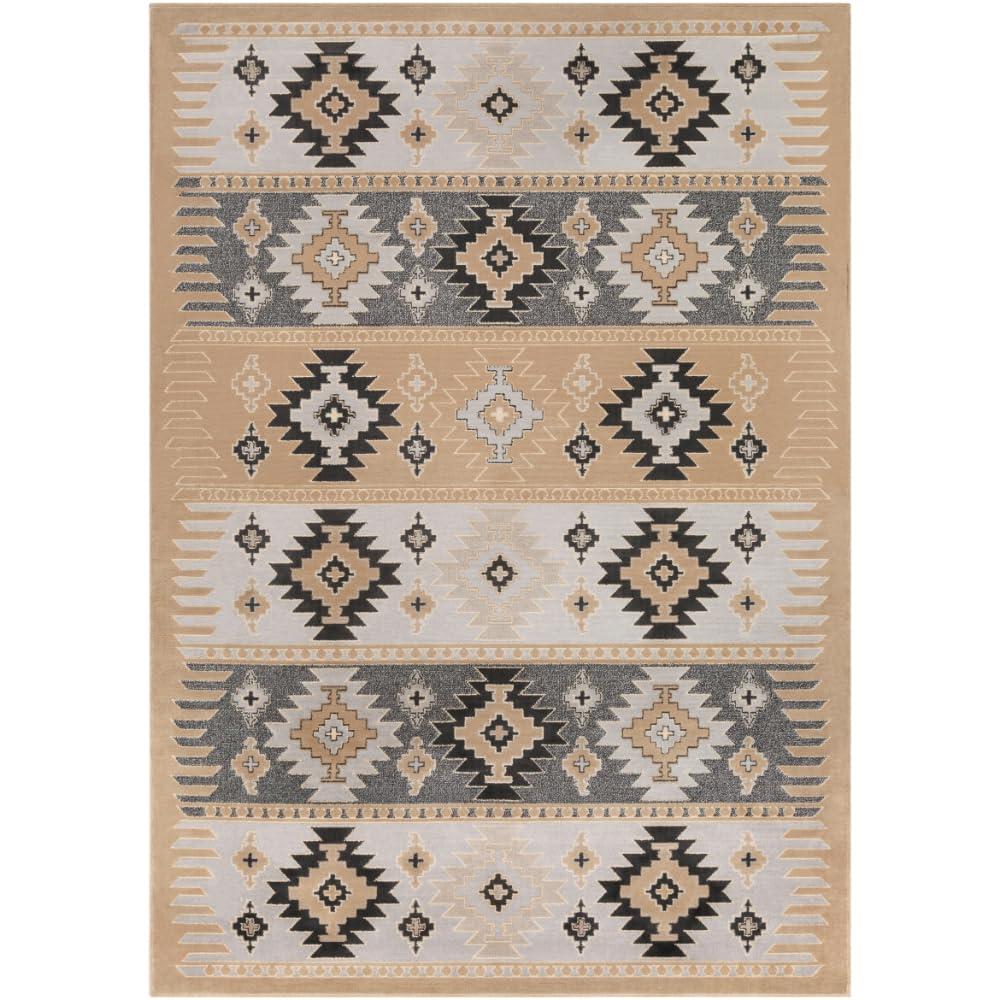 Gray and Beige Rectangular Oriental Synthetic Area Rug