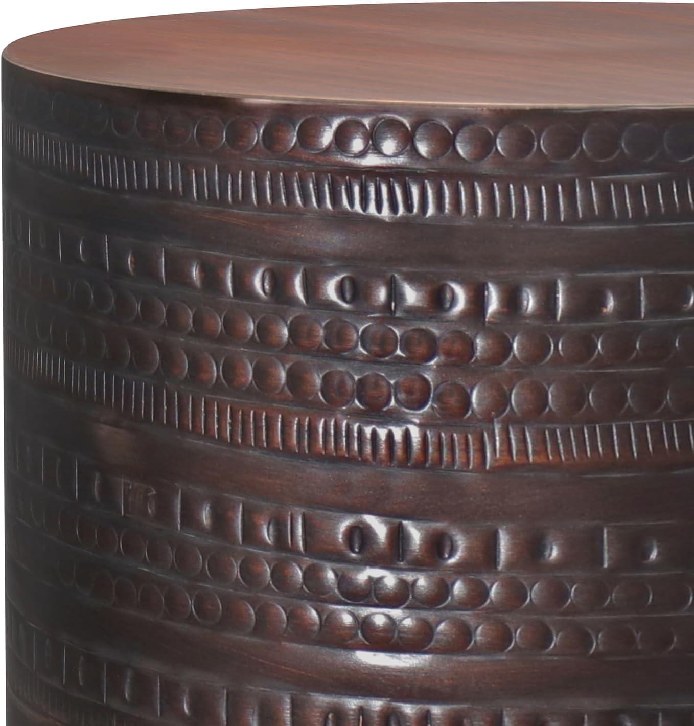 Bungalow Rose Johnsen 15"W Metal Industrial Boho Tribal Pattern Drum End Table with Textured Finish, Assembled