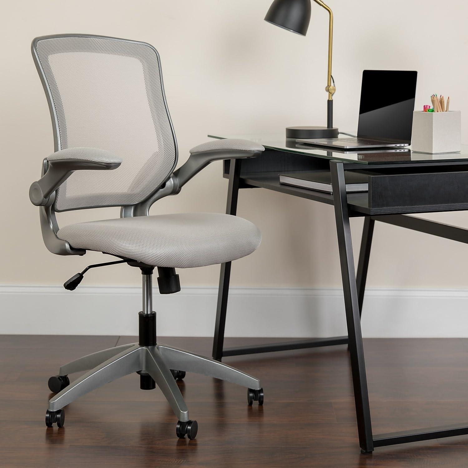 Flash Furniture Mid-Back Gray Mesh Swivel Ergonomic Task Office Chair with Gray Frame and Flip-Up Arms