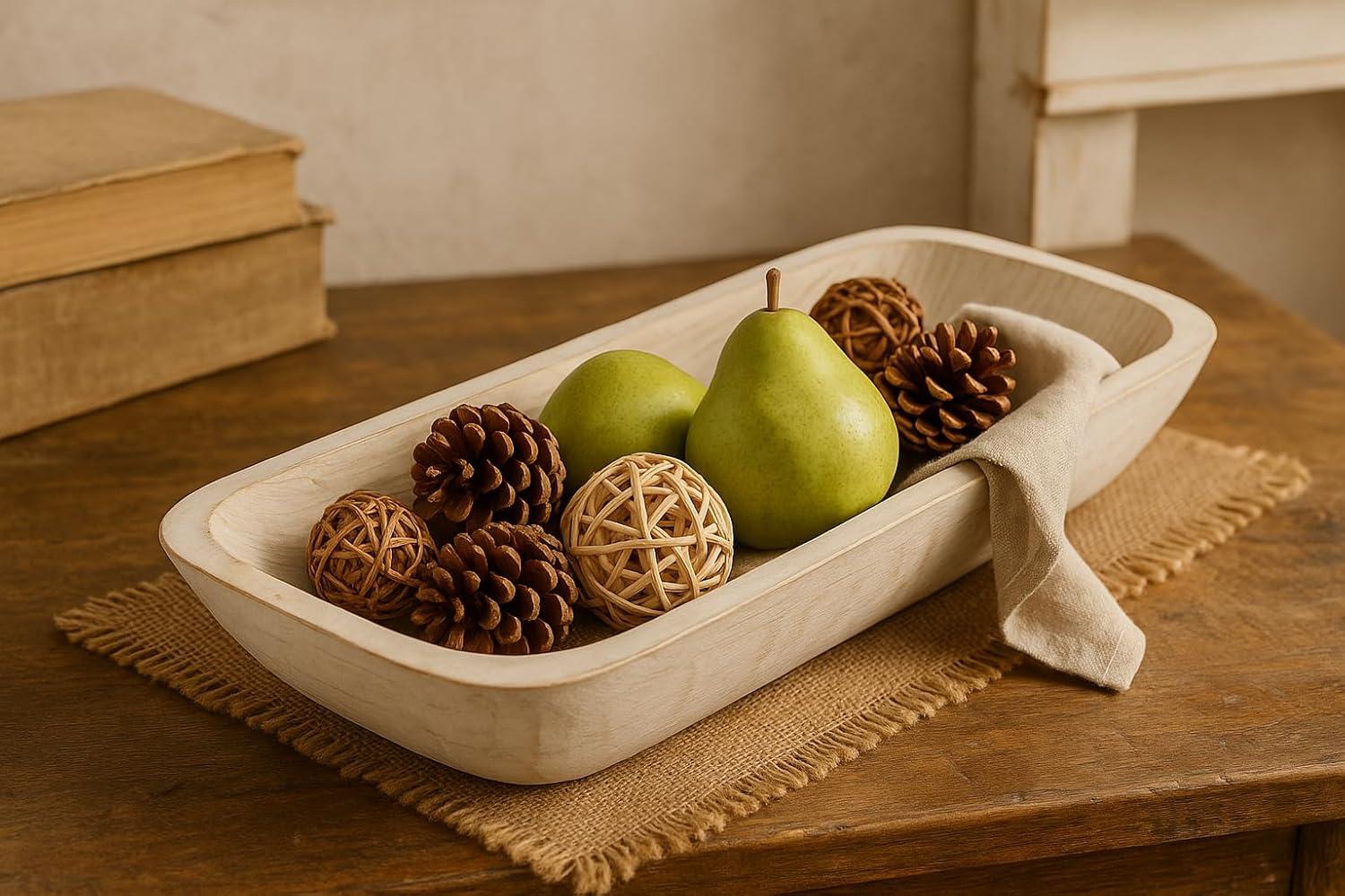 Dough Bowl, Wooden Dough Bowls for Decor, Wooden Bowls Decorative (L19 x W8 x H3 inches)