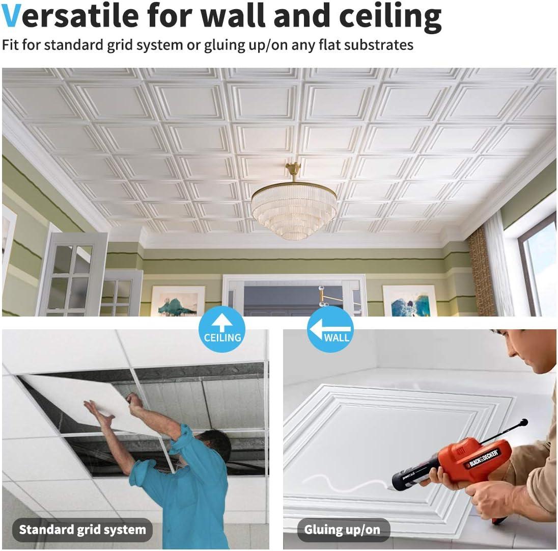 Art3d PVC Ceiling Tiles, 2'x2' Plastic Sheet in White (12-Pack)