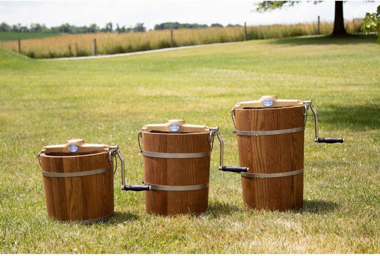 Hand Crank Oak and Stainless Steel Ice Cream Maker, 8 Quart