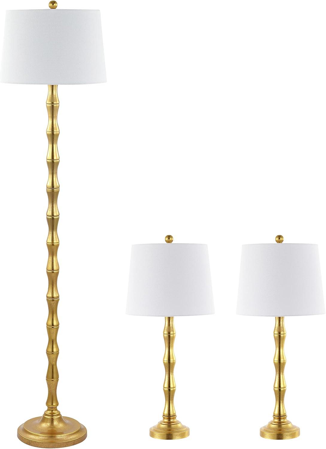 Aurelia Gold Leaf Floor and Table Lamp Set with White Shades