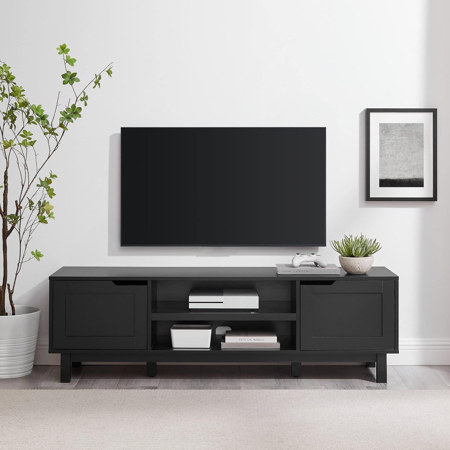 58" 2-Door Wood TV Stand for TVs up to 65 inches - Solid Black