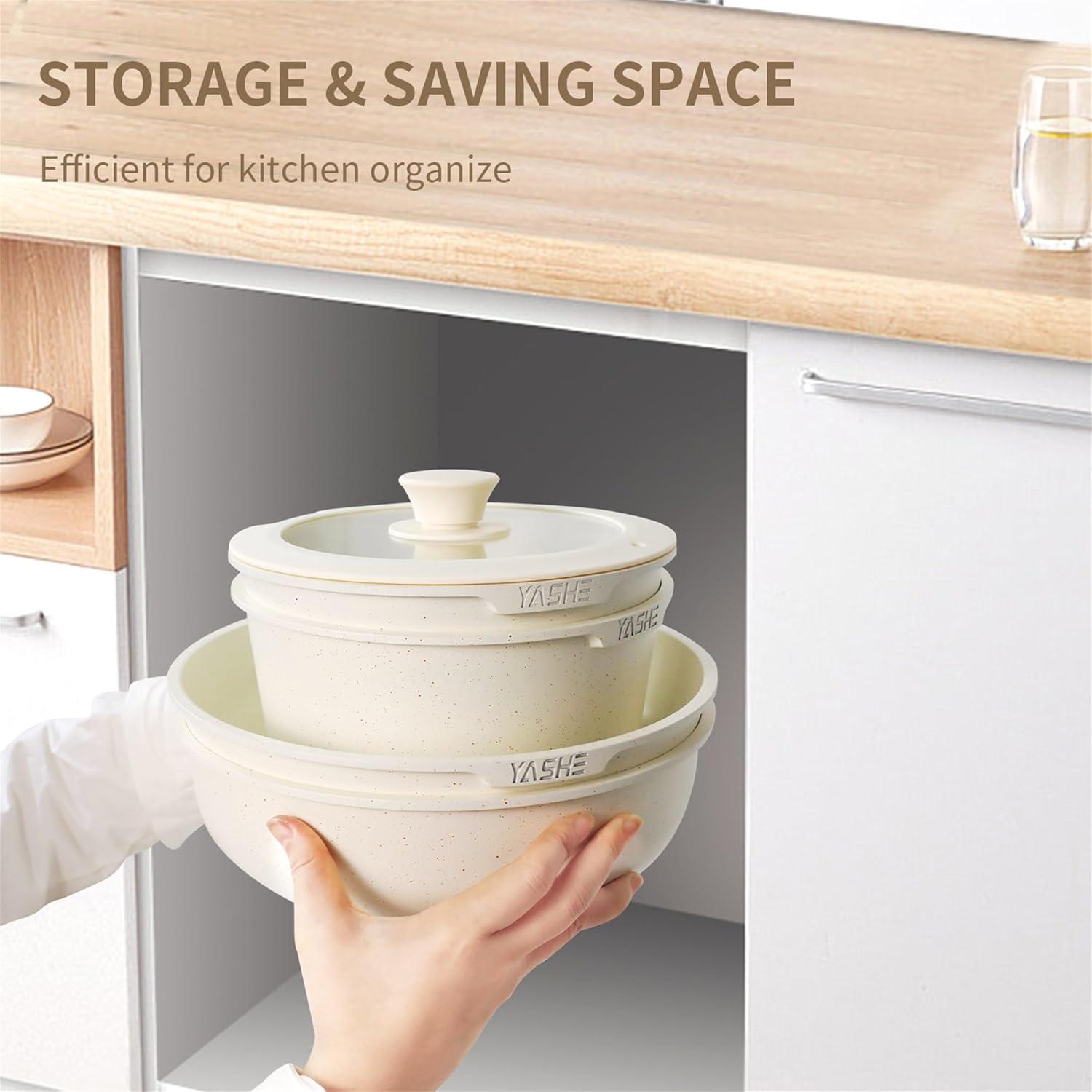 YASHE 13-Pieces Pots and Pans Set Non Stick, Ceramic Kitchen Cookware Set, Detachable Dandle Pots and Pans with Pan Protectors