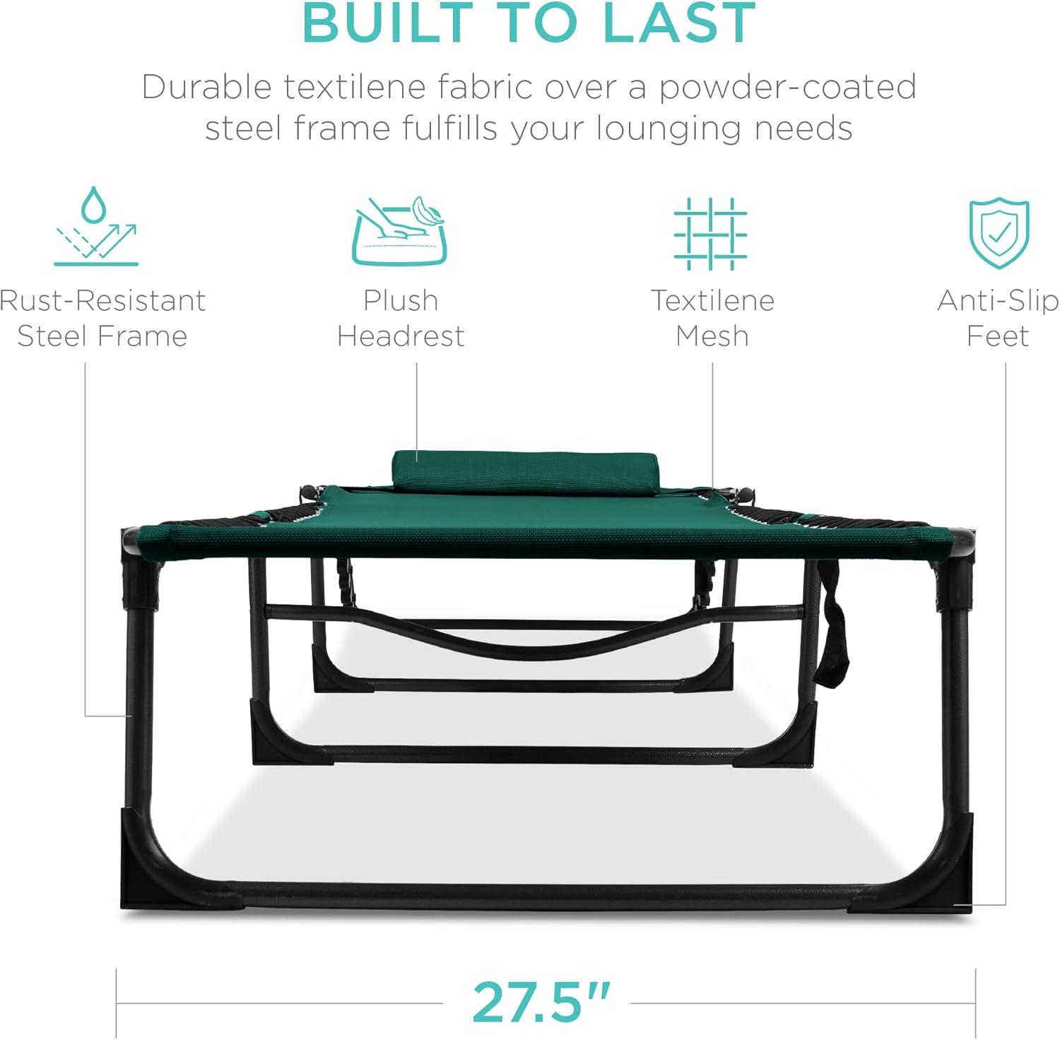 Best Choice Products Patio Chaise Lounge Chair, Outdoor Portable Adjustable Pool Recliner w/ Pillow - Forest Green