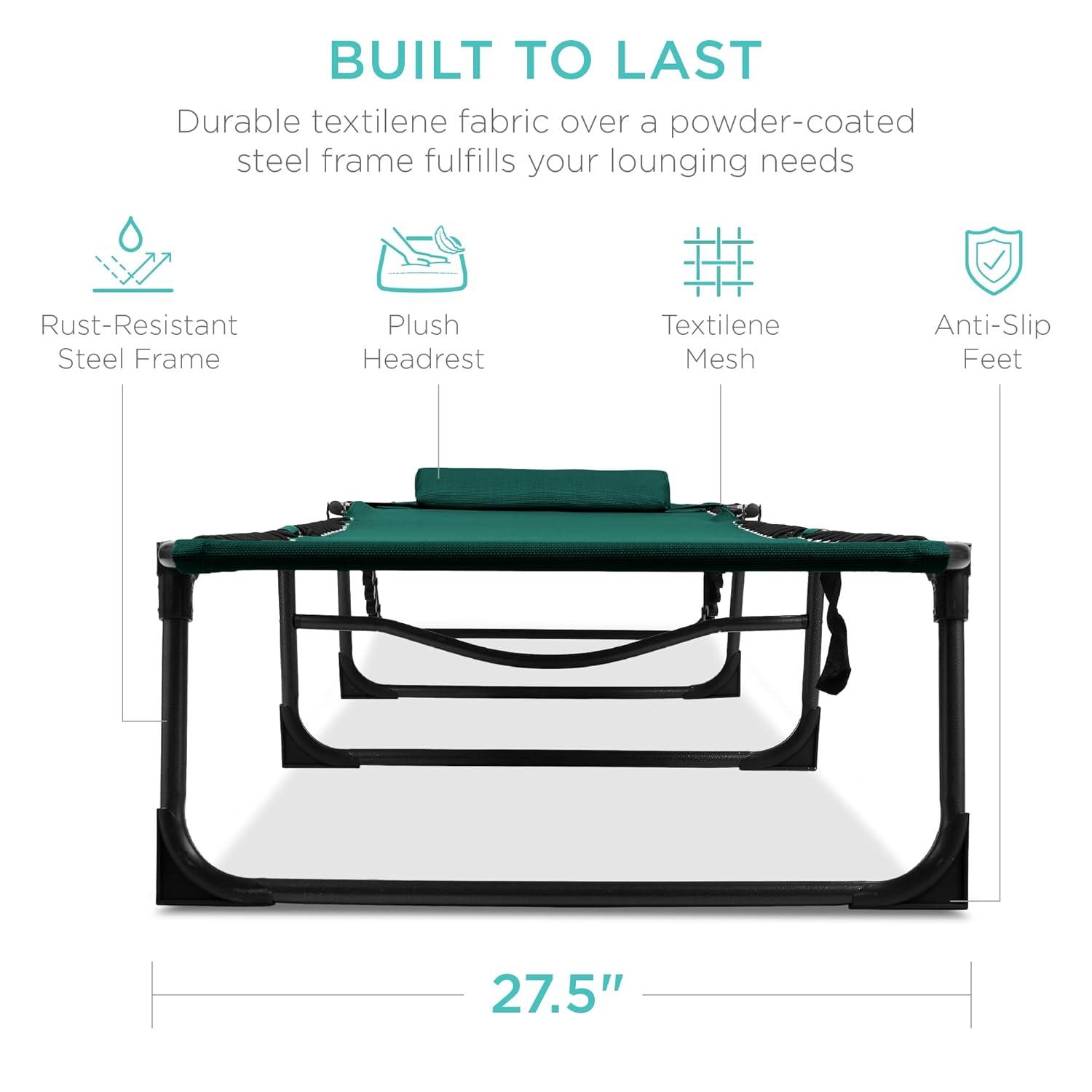 Best Choice Products Patio Chaise Lounge Chair, Outdoor Portable Adjustable Pool Recliner w/ Pillow - Forest Green