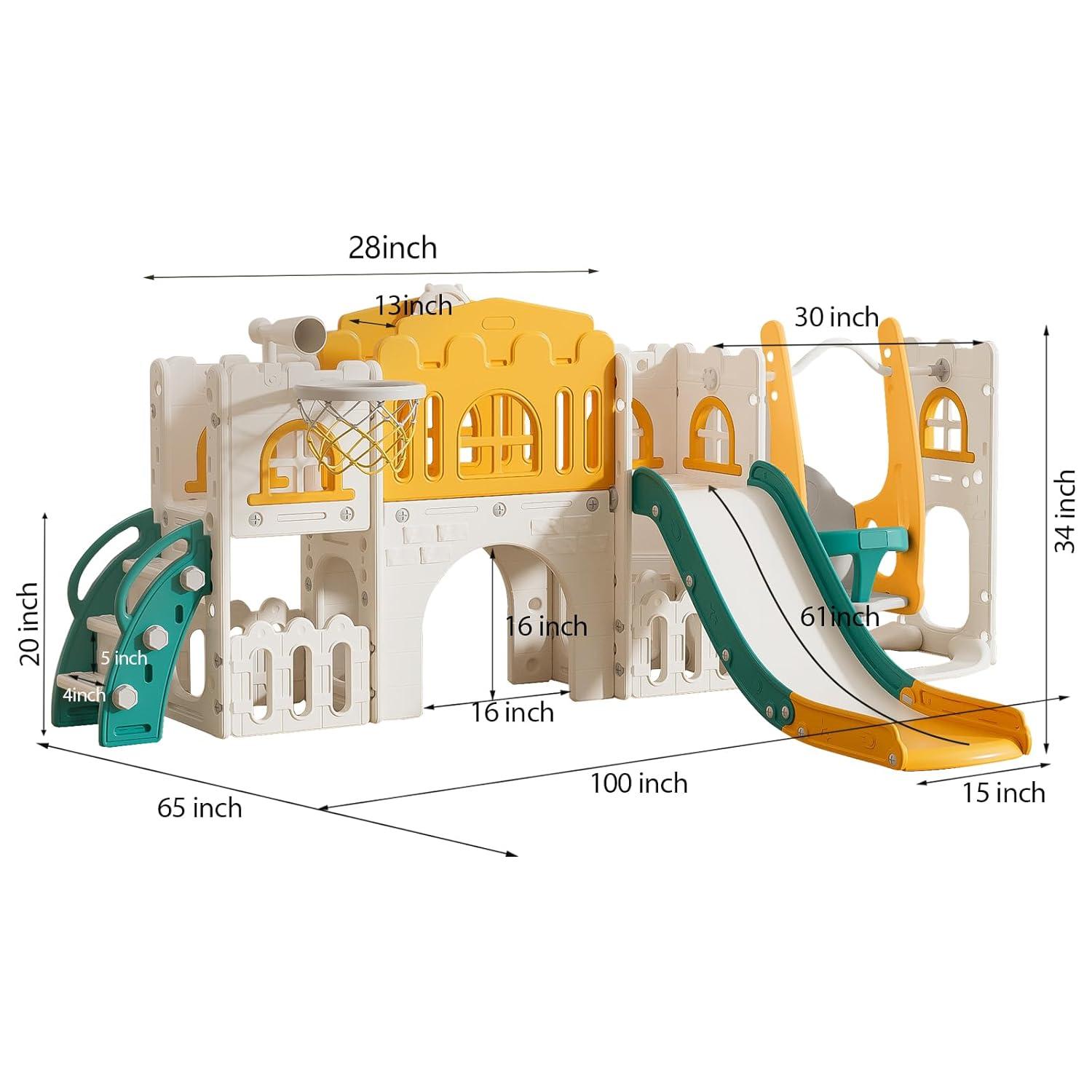 10 in 1 Toddler Slide, Age 1-3 with Swing, Basketball Hoop and Telescope, Kid Slide for Toddlers, Indoor Outdoor Playset Toddler Playground