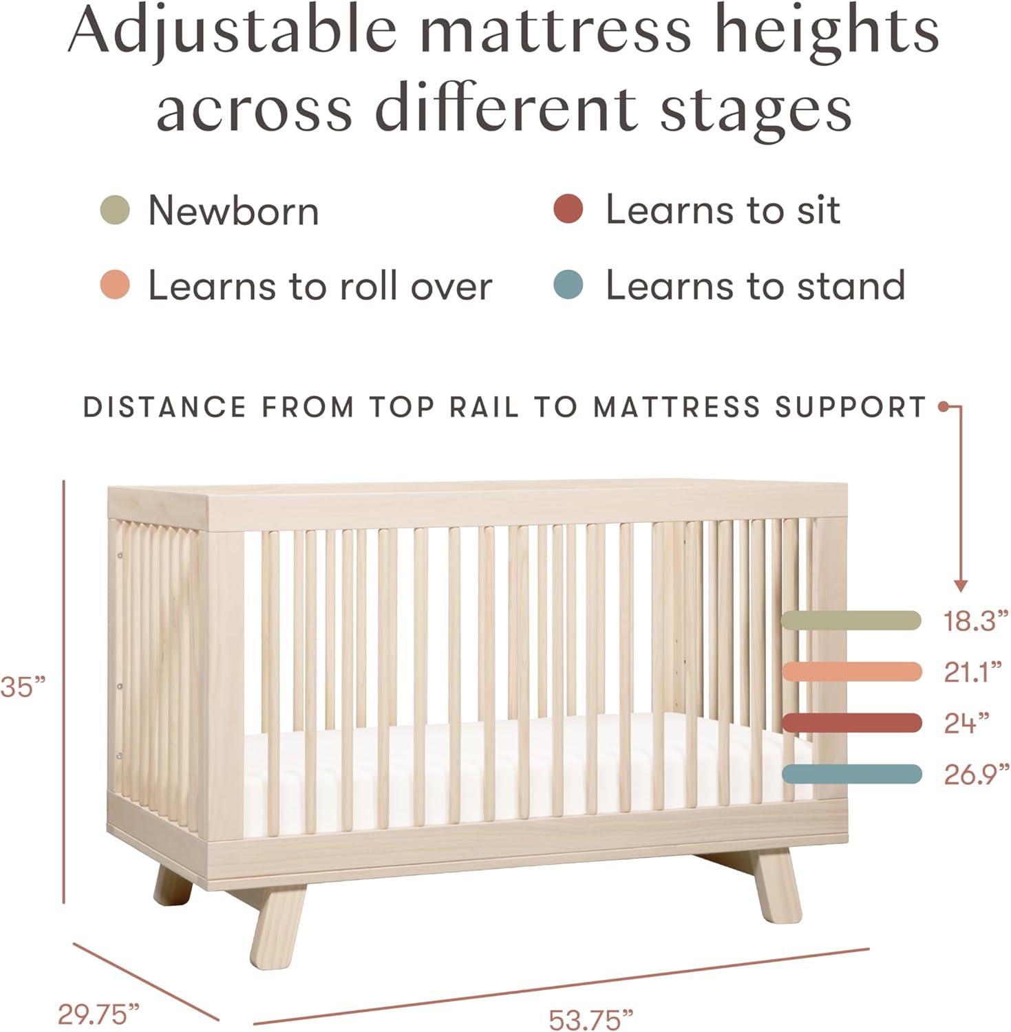 Babyletto Hudson Washed Natural Wood 3-in-1 Convertible Baby Crib with Toddler Bed Conversion Kit