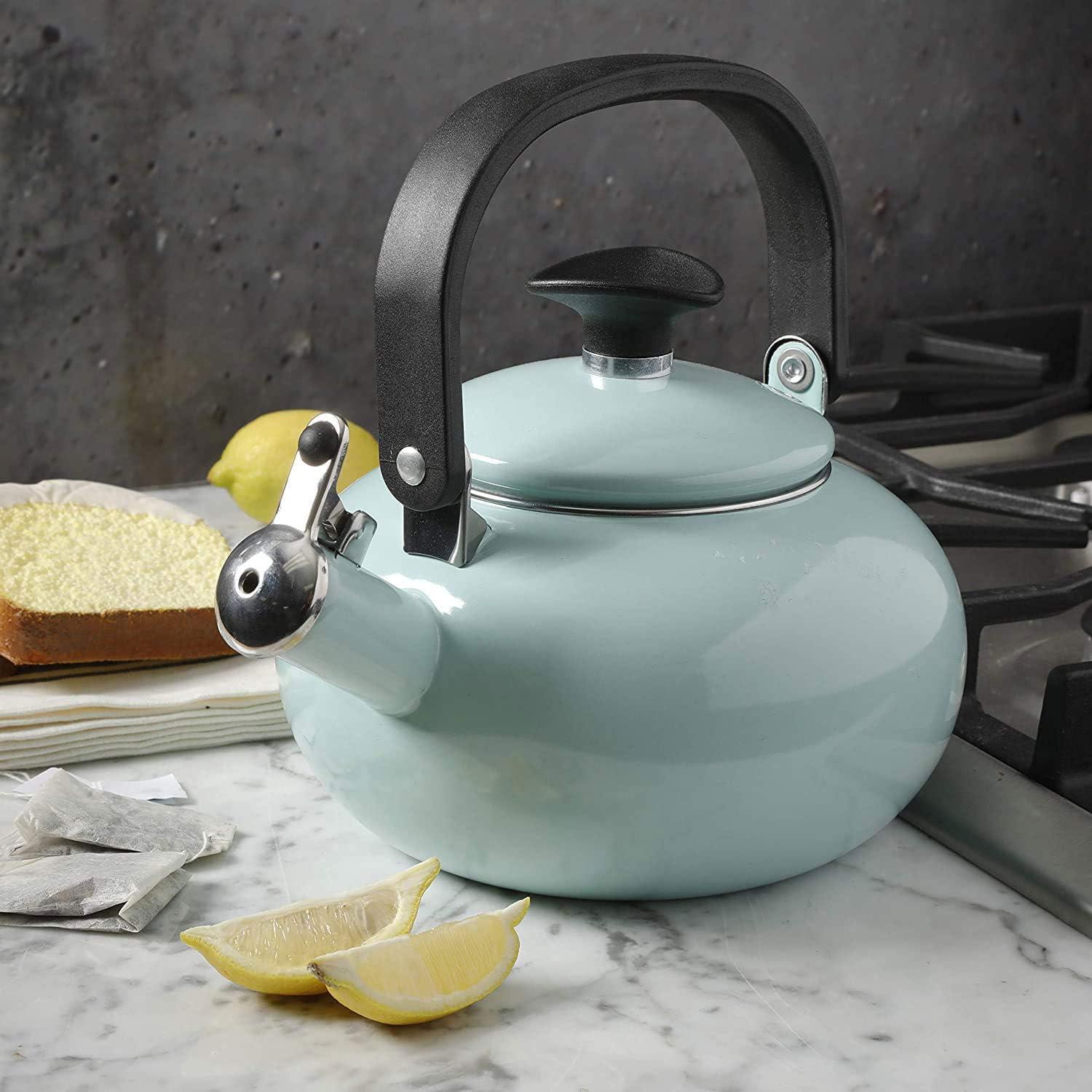 Kenmore 1.5 Qt Broadway Steel Whistling Stove Top Tea Pot Kettle, Glacier Blue