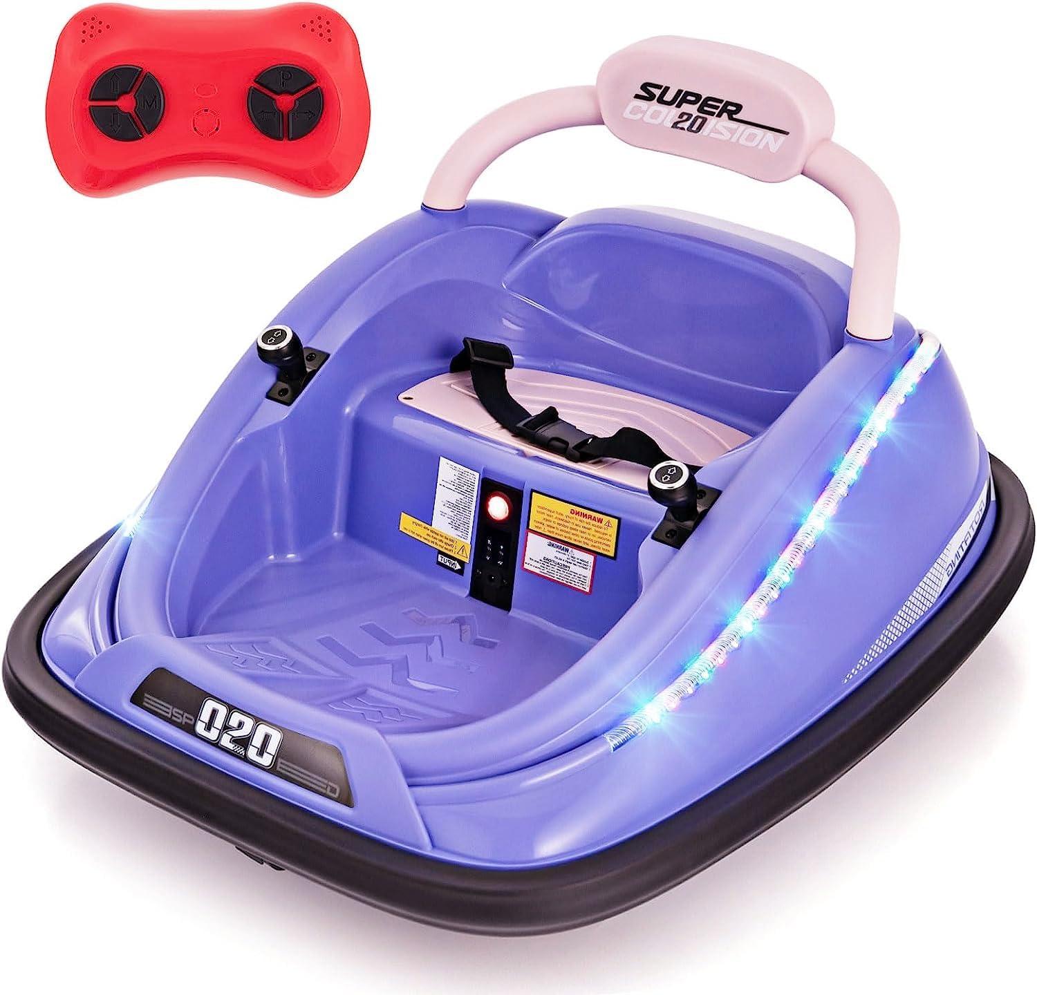 Purple 12V Kids Electric Bumper Car with Remote Control