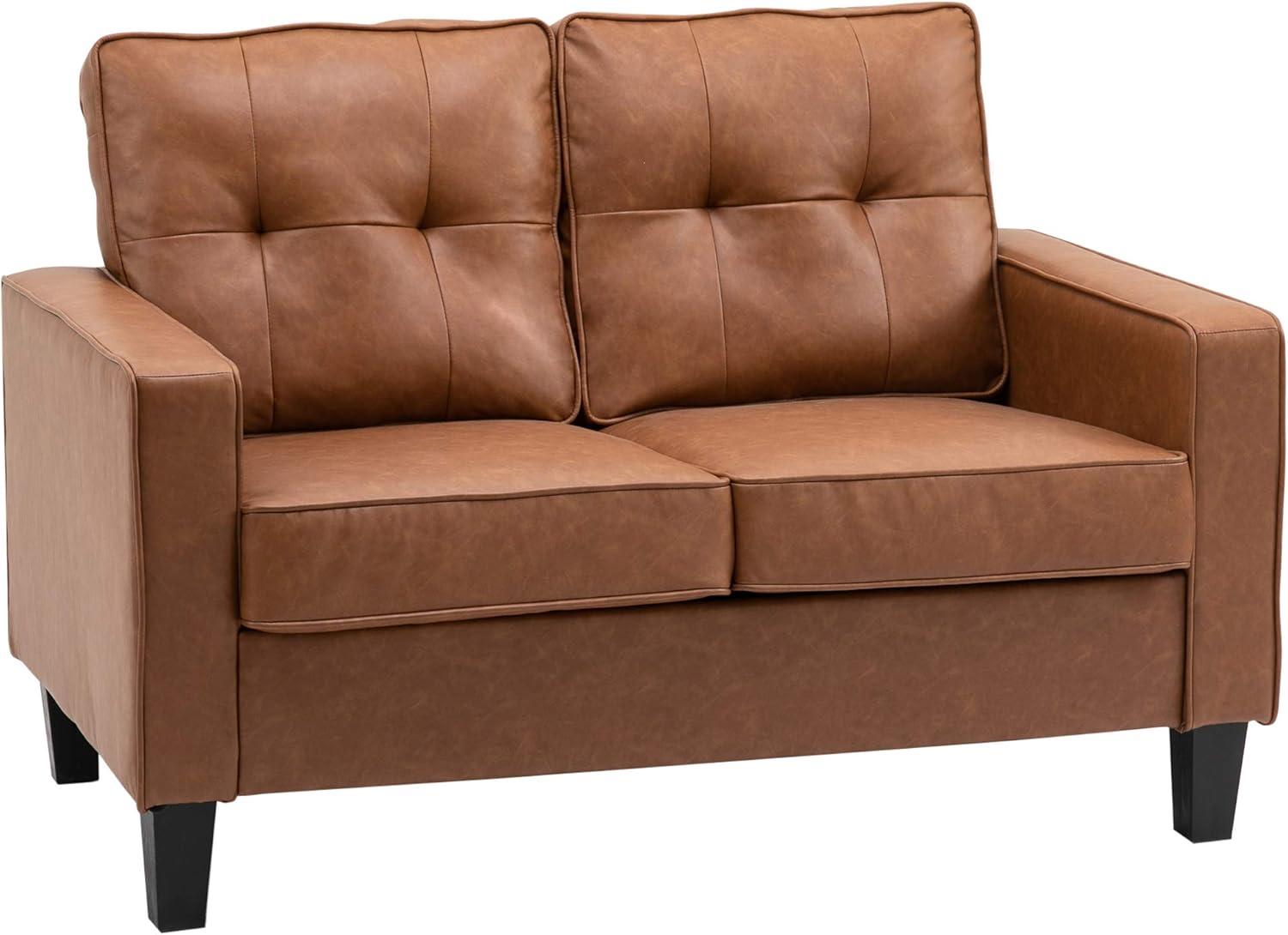 HOMCOM 51'' Wide Loveseat with Armrest - 2-Seater Tufted PU Leather Double Sofa, Perfect for Cozy Living Rooms, Brown