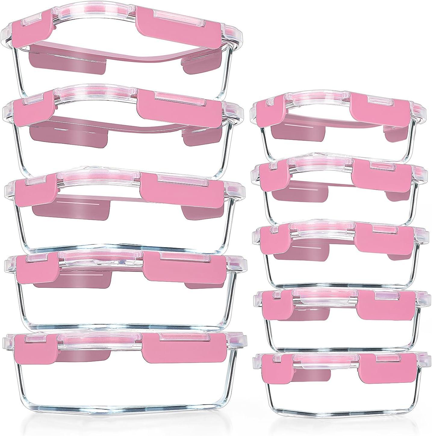 10-Piece Glass Dinner Containers, Stackable Glass Food Storage Containers Set with Lids, BPA Free