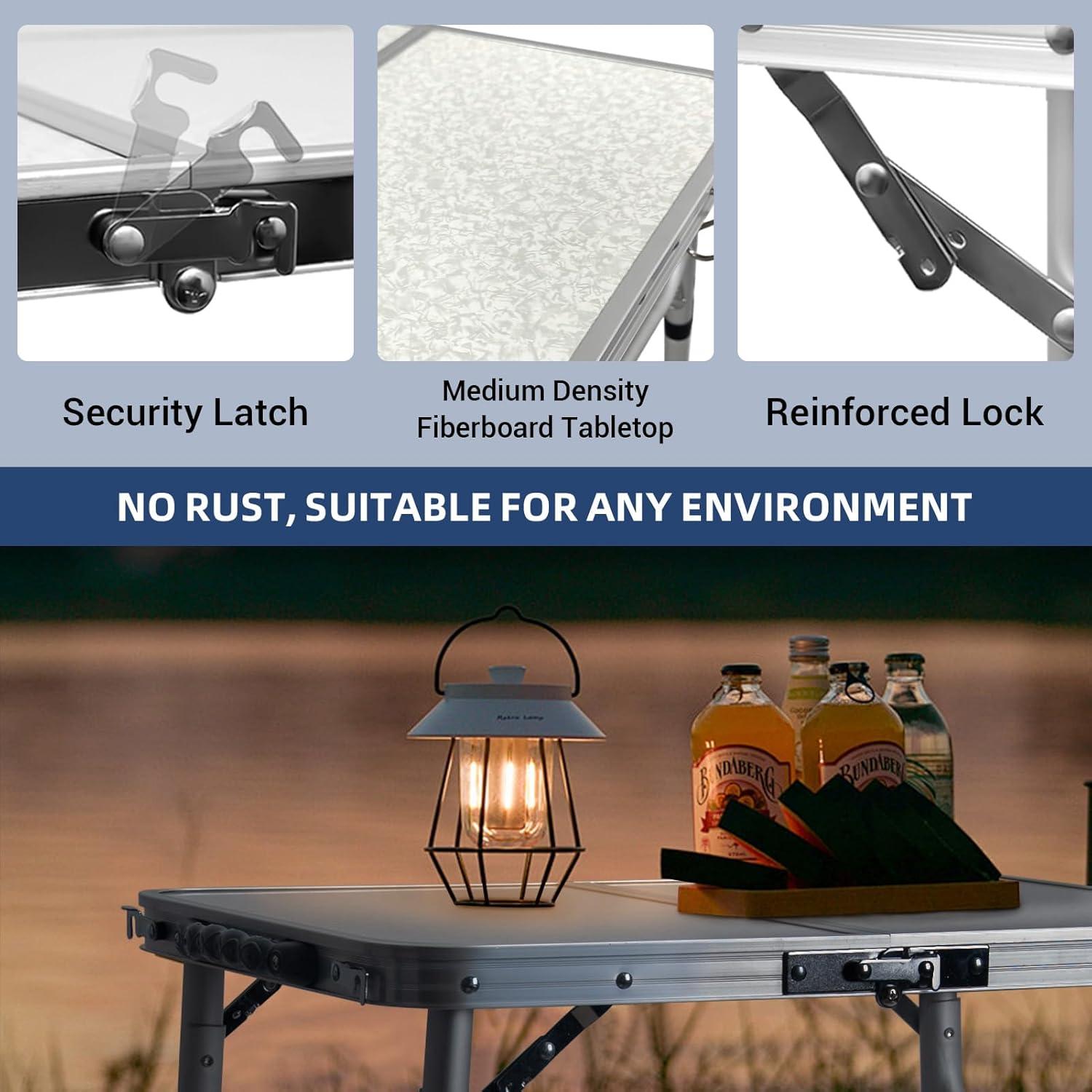 Small Folding Table 2FT Lightweight Portable Aluminum Camping Table for Picnic and Camping Mini Foldable with Adjustable Extended Height,Silver