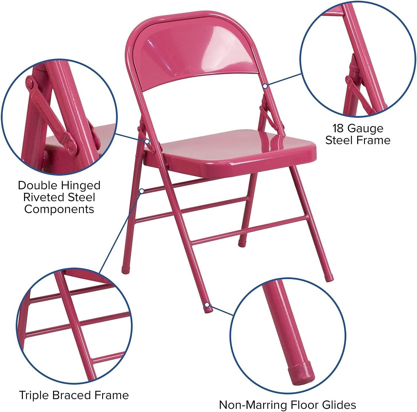 Flash Furniture 2 Pack HERCULES COLORBURST Series Shockingly Fuchsia Triple Braced & Double Hinged Metal Folding Chair