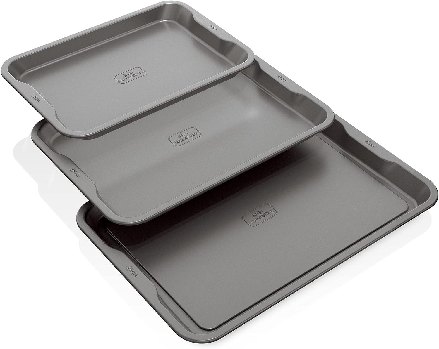 Gray Aluminum Non-Stick 3-Piece Cookie Sheet Set