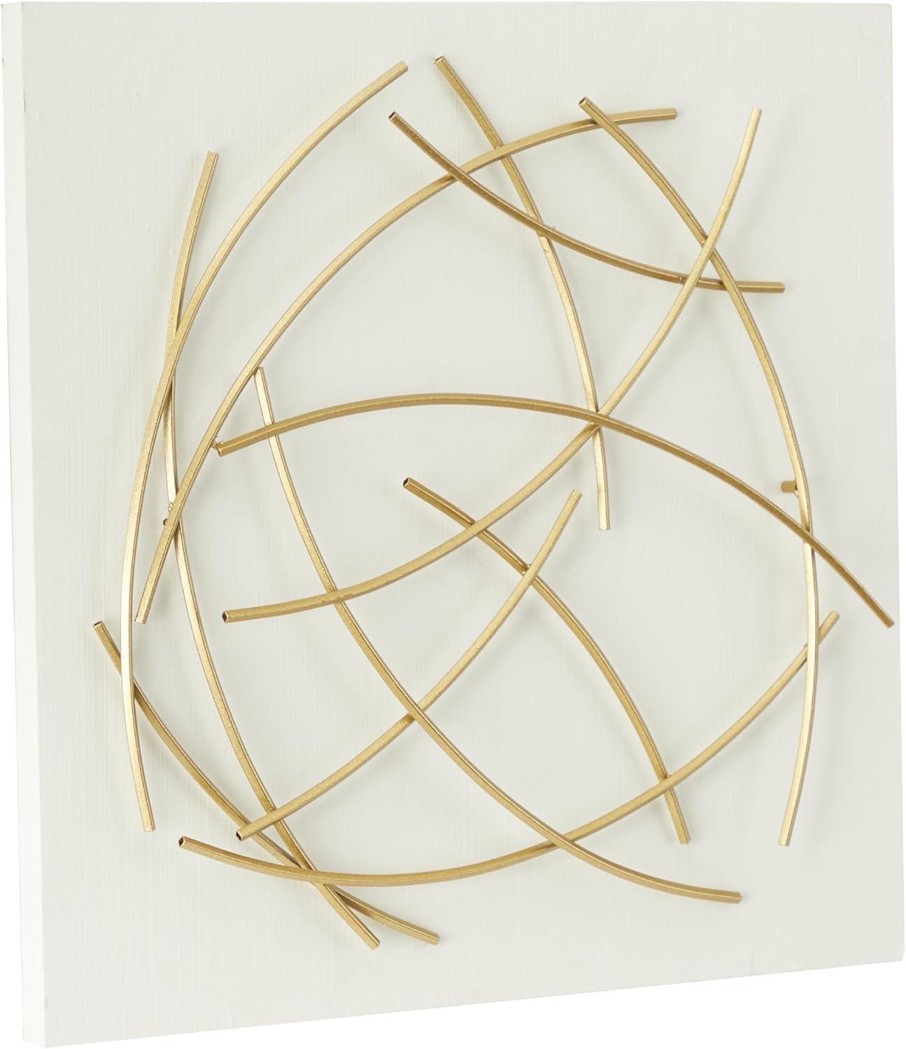 White and Gold Abstract Metal Wall Sculpture with Overlapping Lines