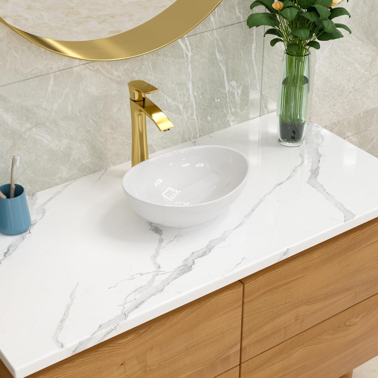 Glossy White Oval Ceramic Above-Counter Bathroom Sink