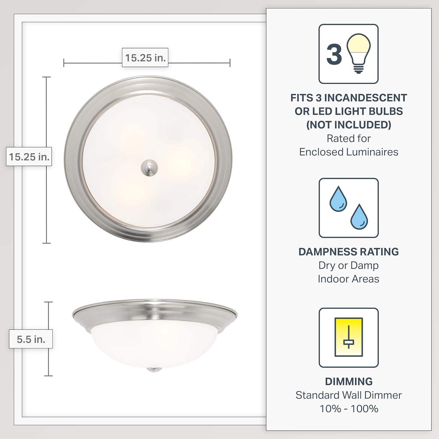 1257L-SP-W-Designers Fountain-15 Inch 3 Light Flush Mount-Satin Platinum Finish-Etched Glass Color