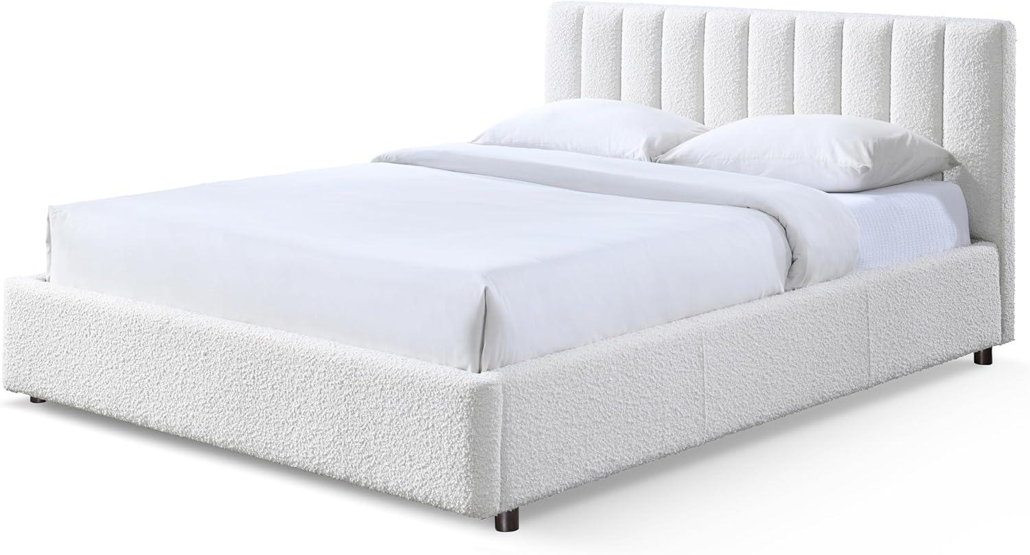 Omax Decor Jaxon Upholstered Platform Queen Bed in White Boucle Fabric