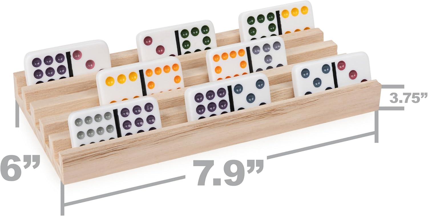 Wood Domino Racks, Set of 4 Trays for Mexican Train and other Dominoes Games, for Families and Kids Ages 8 and up