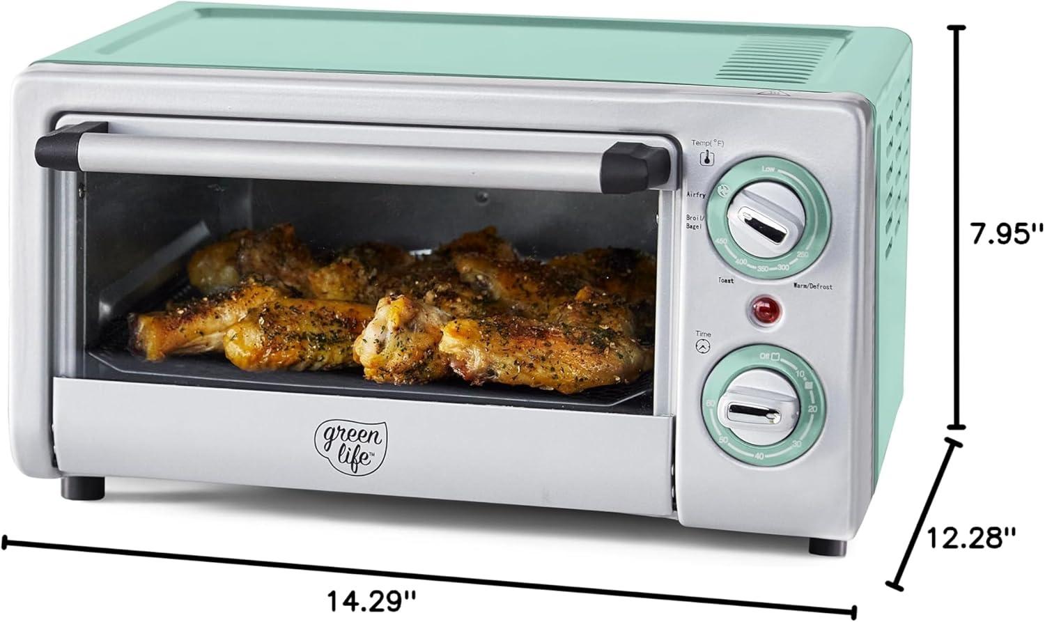 Turquoise 4-Slice Air Fryer Toaster Oven with Broiler