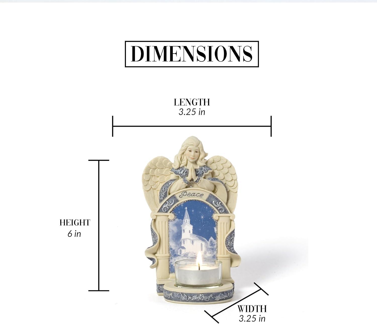 Pavilion Gift Company Angel w/Church Scene Figurine, Off-White, Blue