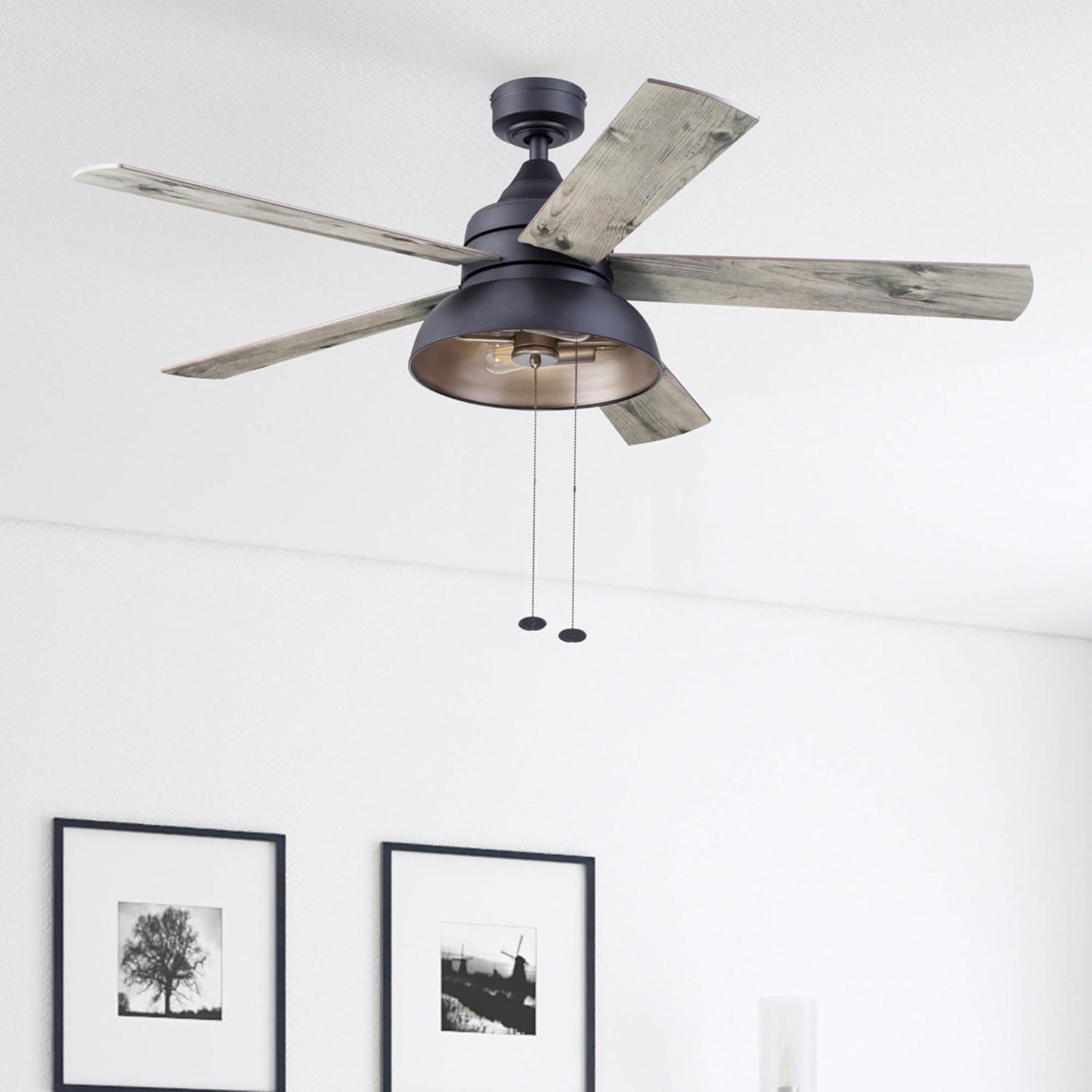 Prominence Home 51659-45 Brightondale 52 in. Industrial Style Indoor Outdoor LED Ceiling Fan with Light - Matte Black