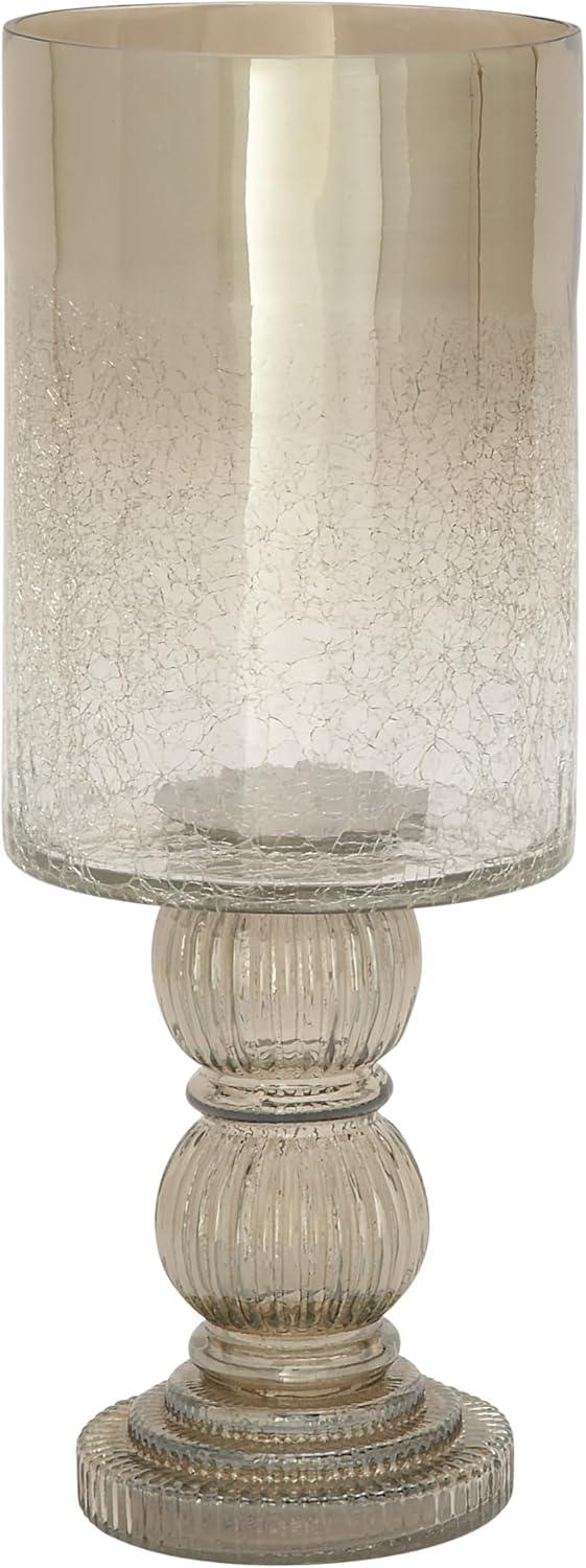 DecMode Gold Glass Handmade Turned Style Pillar Hurricane Lamp with Faux Mercury Glass Finish
