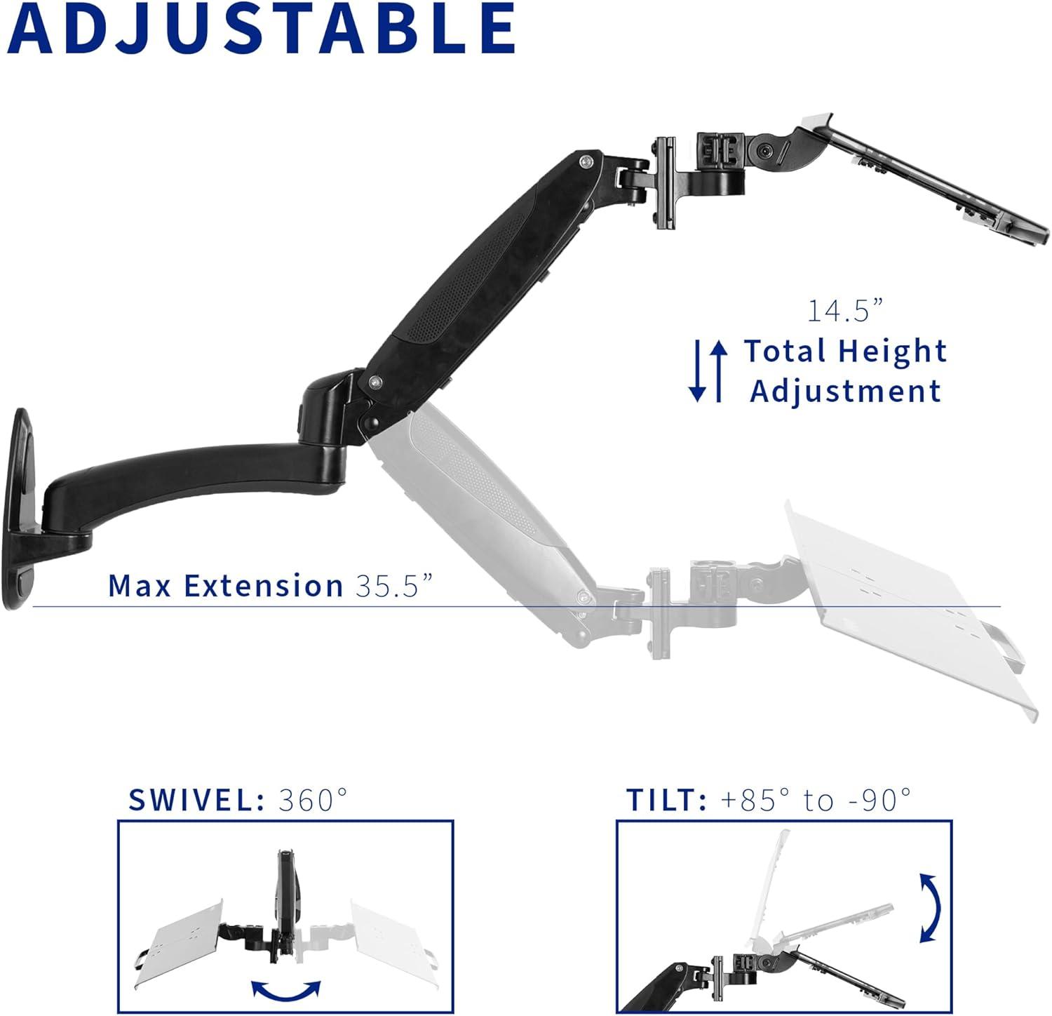 Black Adjustable Wall-Mounted Keyboard and Mouse Tray with Pneumatic Arm