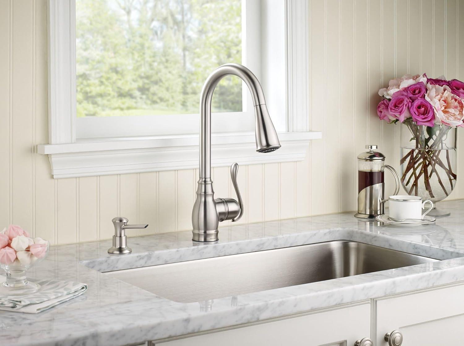 Moen Anabelle Single Handle Deck-mount Pull-down Kitchen Faucet with Sprayer ( Deck Plate Included ) (Soap Dispenser Included)