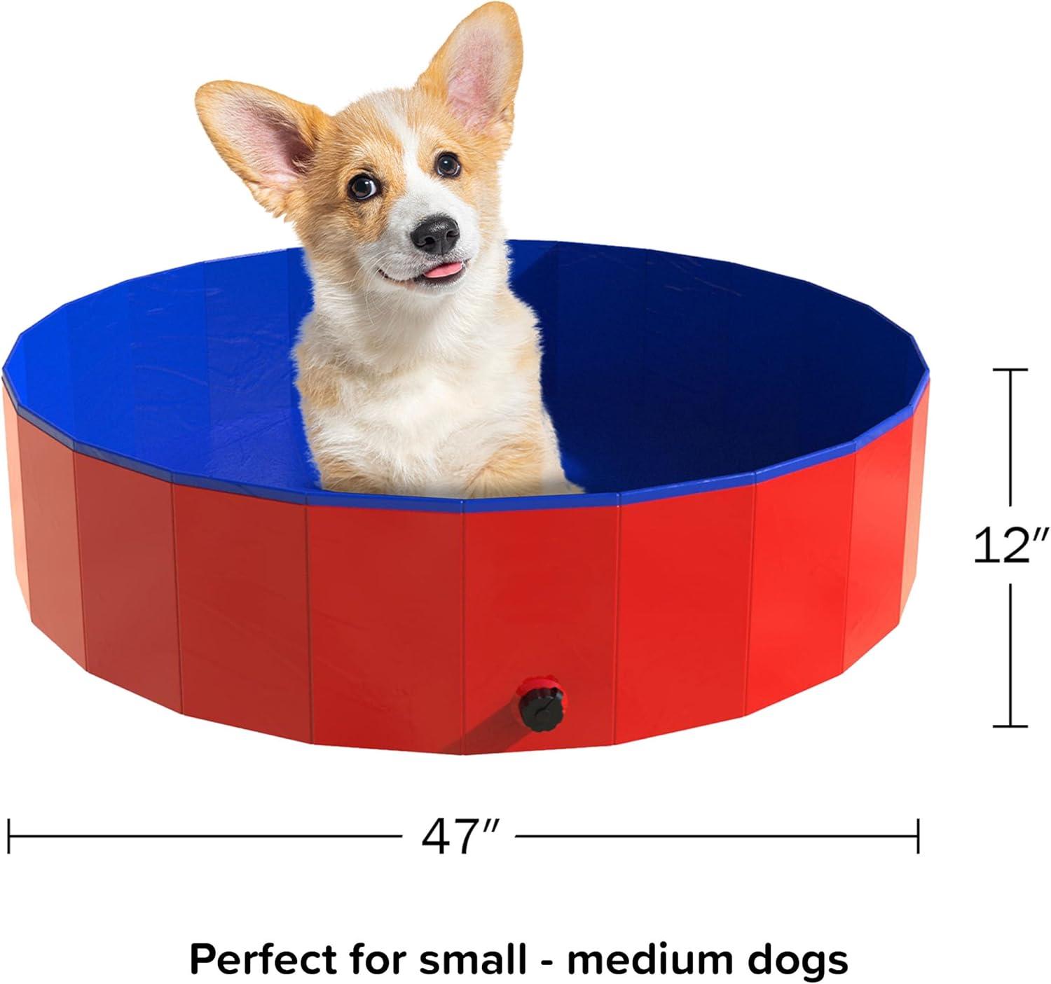 Portable Dog Pool for Large Dogs - Foldable Plastic Bathing Tub with Drain and Carrying Bag for Pets and Backyard Play with Kids by PETMAKER (Blue)