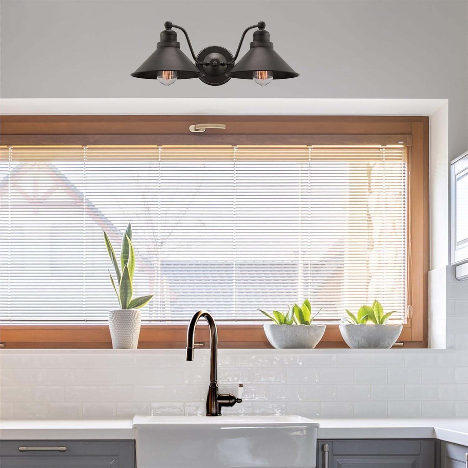 Kira Home Welton 19" 2-Light Farmhouse Bathroom Light, Wall Sconce Barn Light, Gold Trim + Brushed Dark Bronze