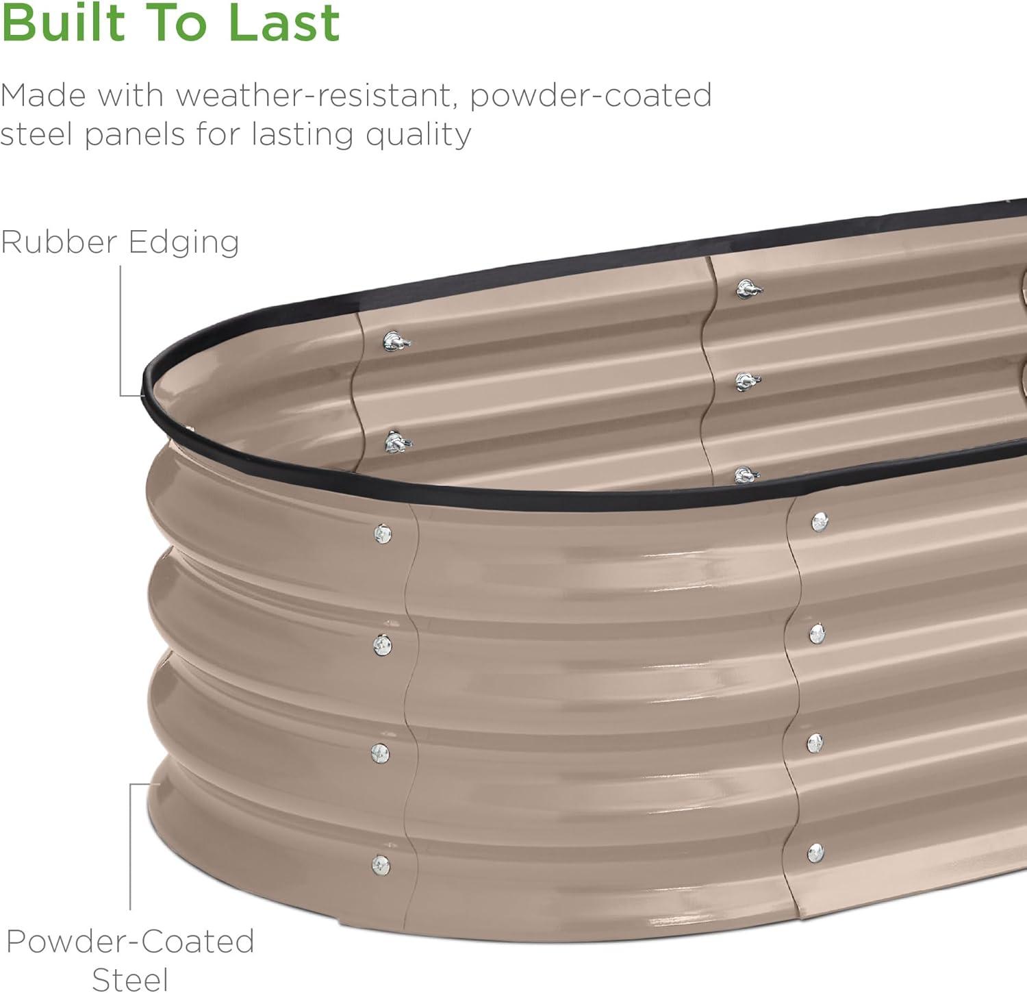 Best Choice Products 4x2x1ft Outdoor Raised Metal Oval Garden Bed, Planter Box for Vegetables, Flowers - Taupe