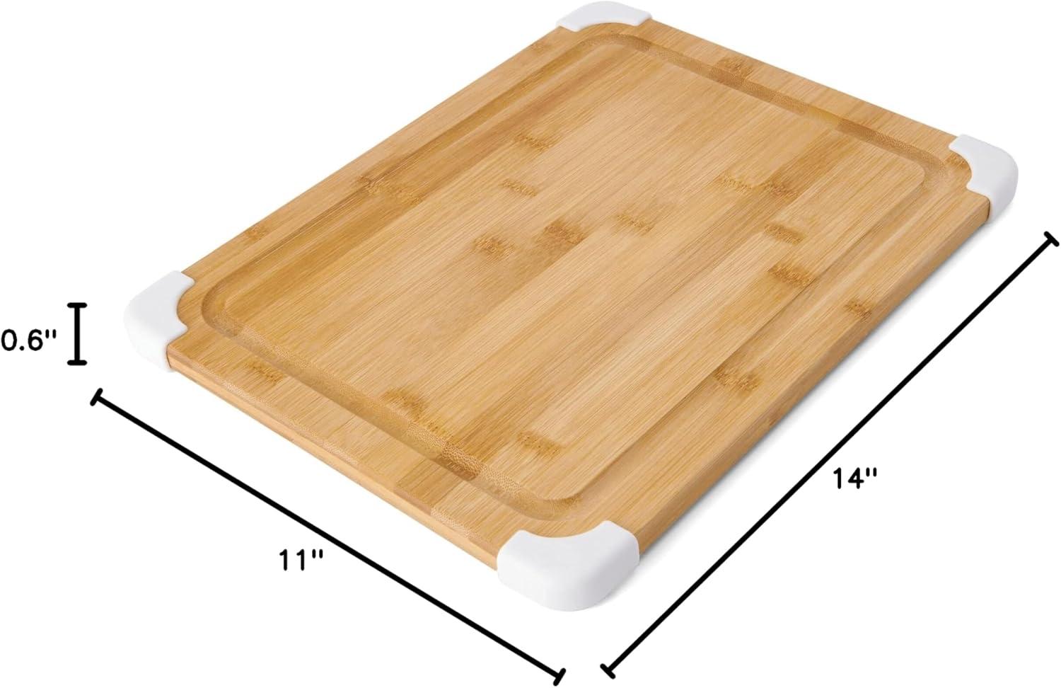 Farberware Nonslip Bamboo Cutting Board with Juice Groove, 11x14 Inch, White