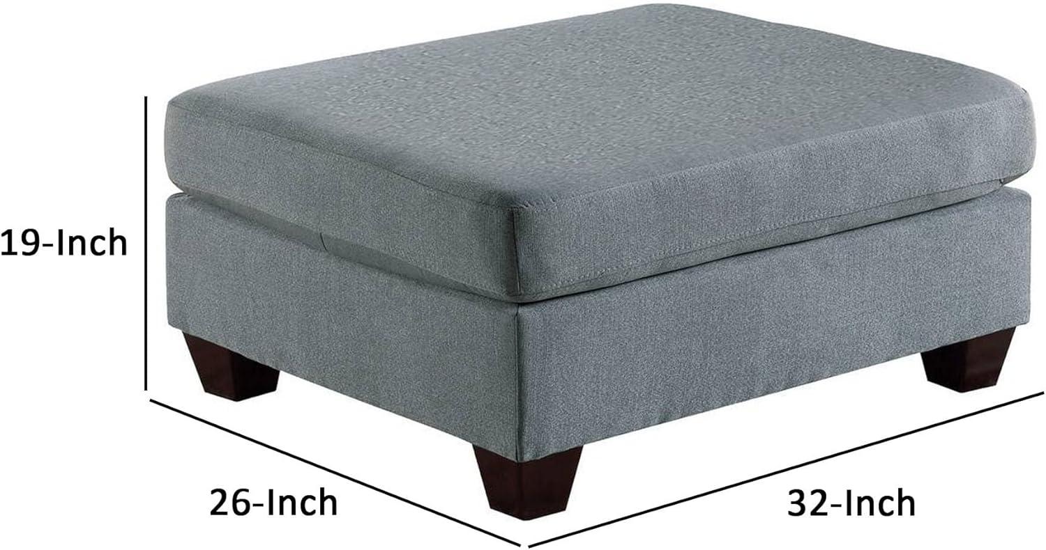 Homestock Natural Beauty Square Ottoman with Gray Linen Upholstery, Plush Foam Seat, Block Legs, 32"L x 26"W x 19"H, Modern Design for Living Room or Bedroom