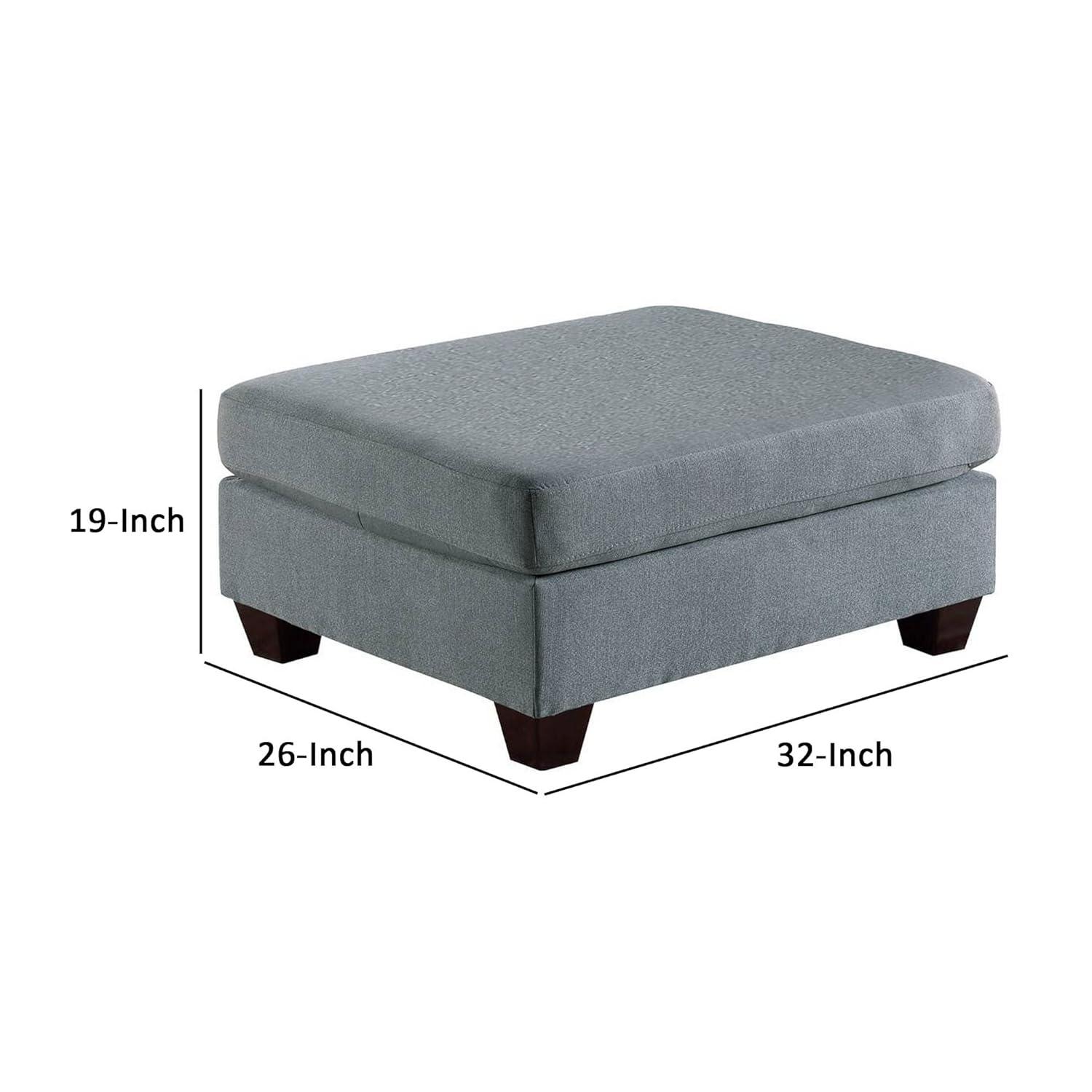 Homestock Natural Beauty Square Ottoman with Gray Linen Upholstery, Plush Foam Seat, Block Legs, 32"L x 26"W x 19"H, Modern Design for Living Room or Bedroom