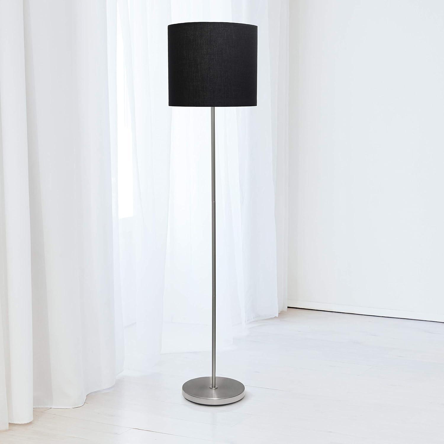 Simple Designs Drum Shade Floor Lamp Gray : Brushed Nickel Finish, Cotton Shade, ETL Listed, Modern Decor