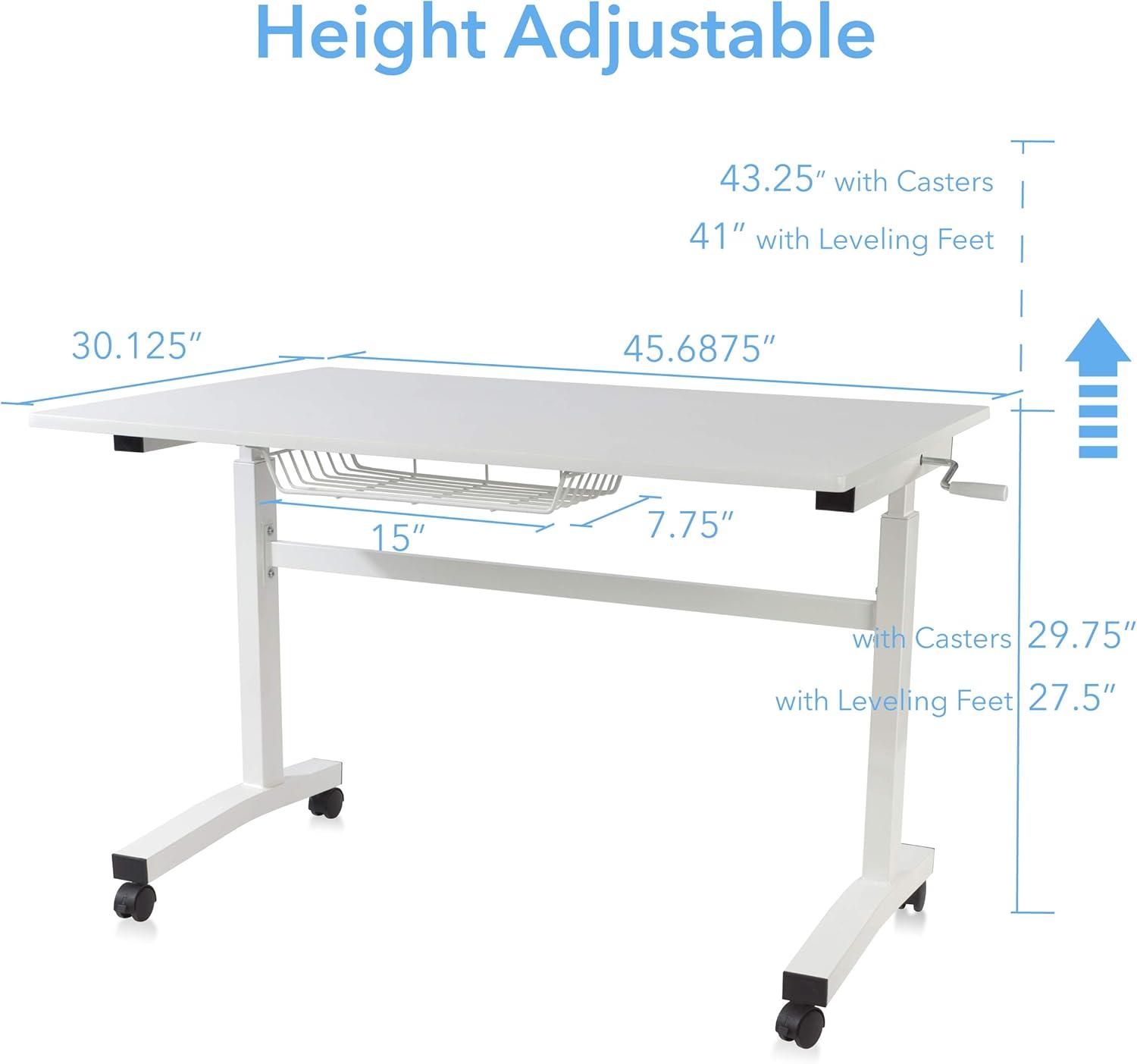 ErgoFlex White Adjustable Height Desk with Smooth Mobility Casters