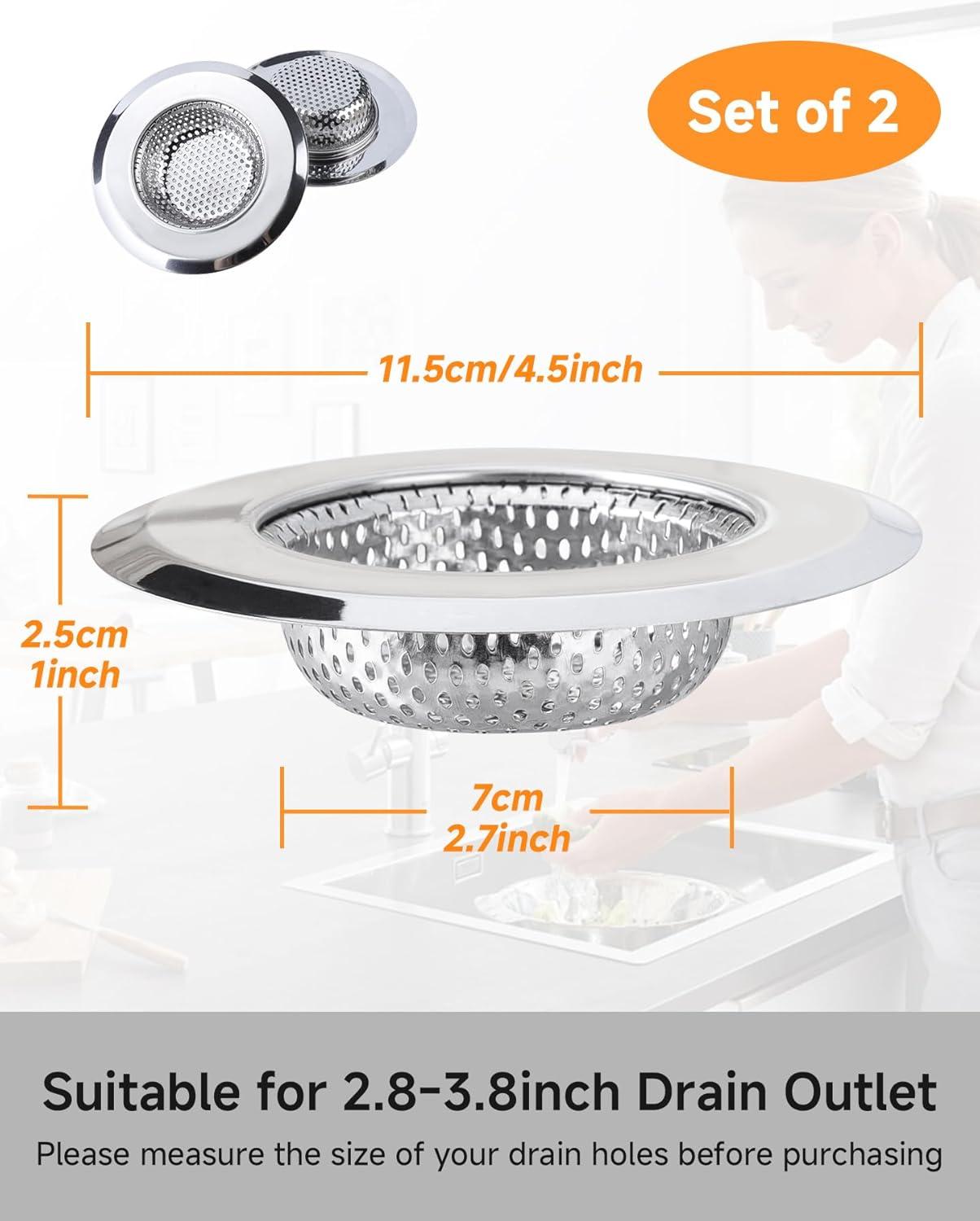 CoKoou 4.5 Inch Kitchen Sink Strainer - Stainless Steel Sink Strainers Food Scraps Catcher for Kitchen (2 Pack)