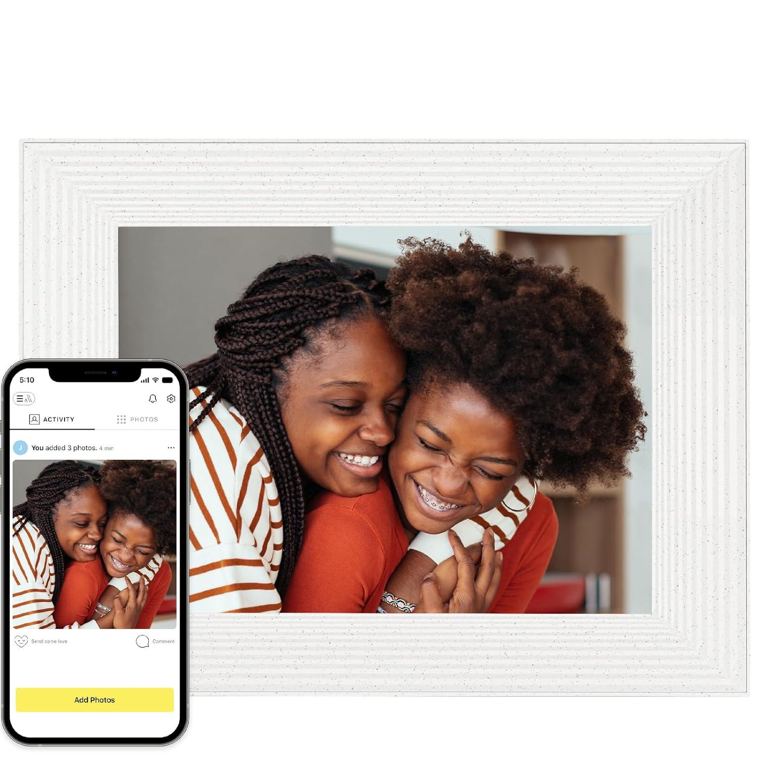Mason by Aura Frames 9-inch HD Wi-Fi Digital Picture Frame with Free Unlimited Storage - White Quartz