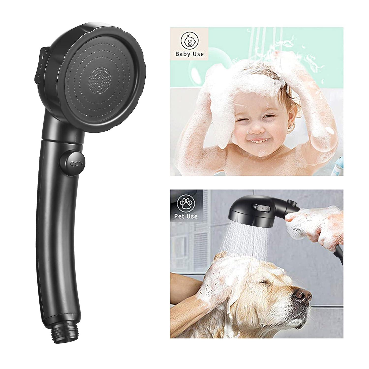 KAIYING Drill-Free High Pressure Handheld Shower Head with ONOFF Pause Switch 3 Spray Modes Water Saving Showerhead Detachable Puppy Shower Accessories (MShower Head (Chrome)+Bracket + Hose)
