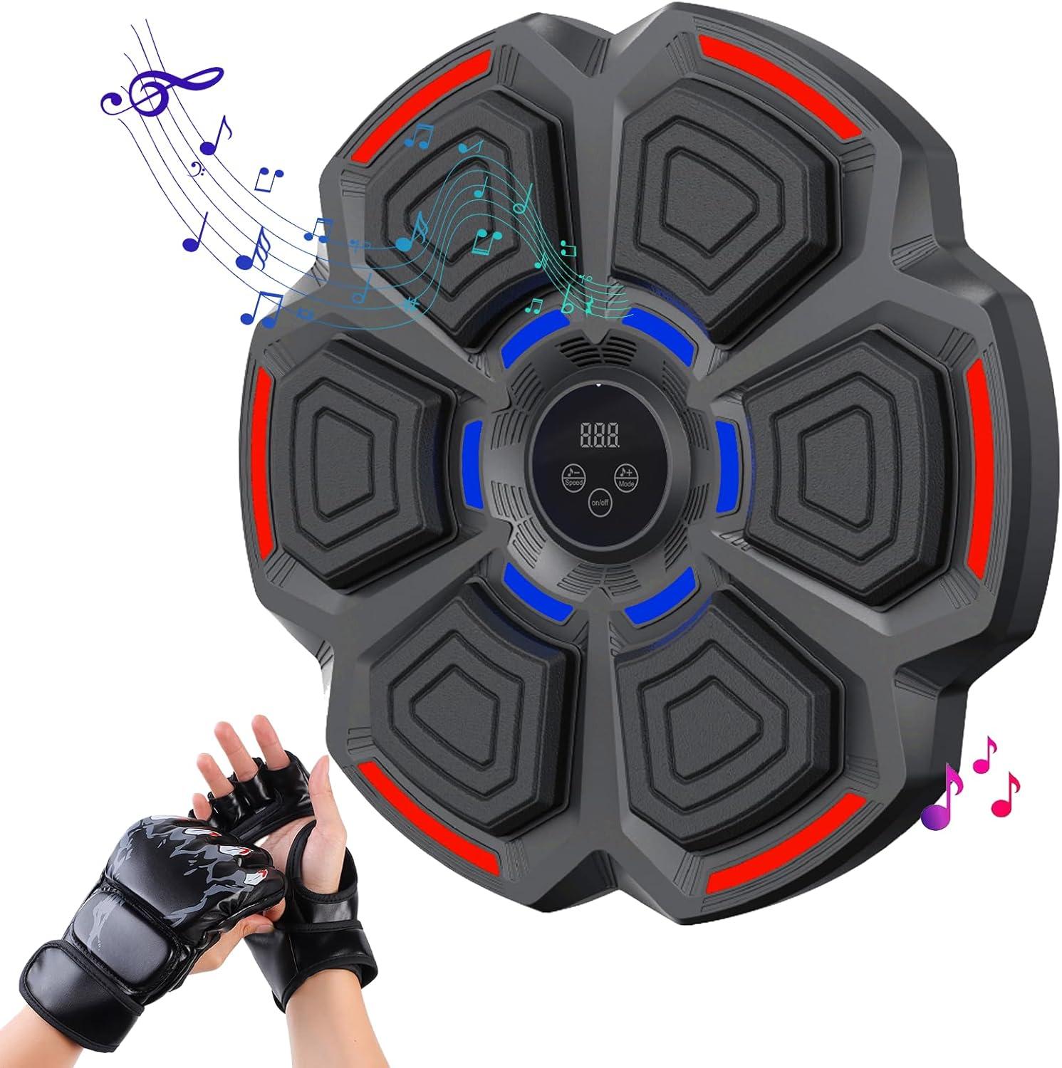 Music Boxing Machine for Adults : Smart Bluetooth Wall Mounted Punching Trainer with Gloves - Interactive Boxing Target - Workout Boxing Equipment for Home Gym Office