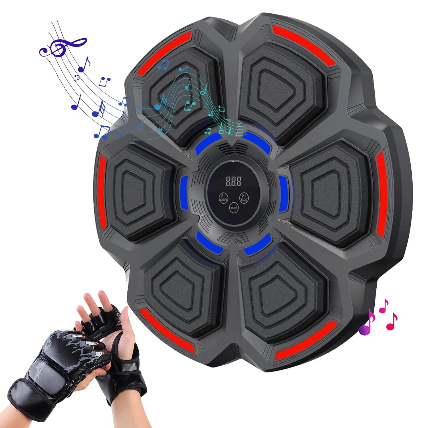 Music Boxing Machine for Adults : Smart Bluetooth Wall Mounted Punching Trainer with Gloves - Interactive Boxing Target - Workout Boxing Equipment for Home Gym Office