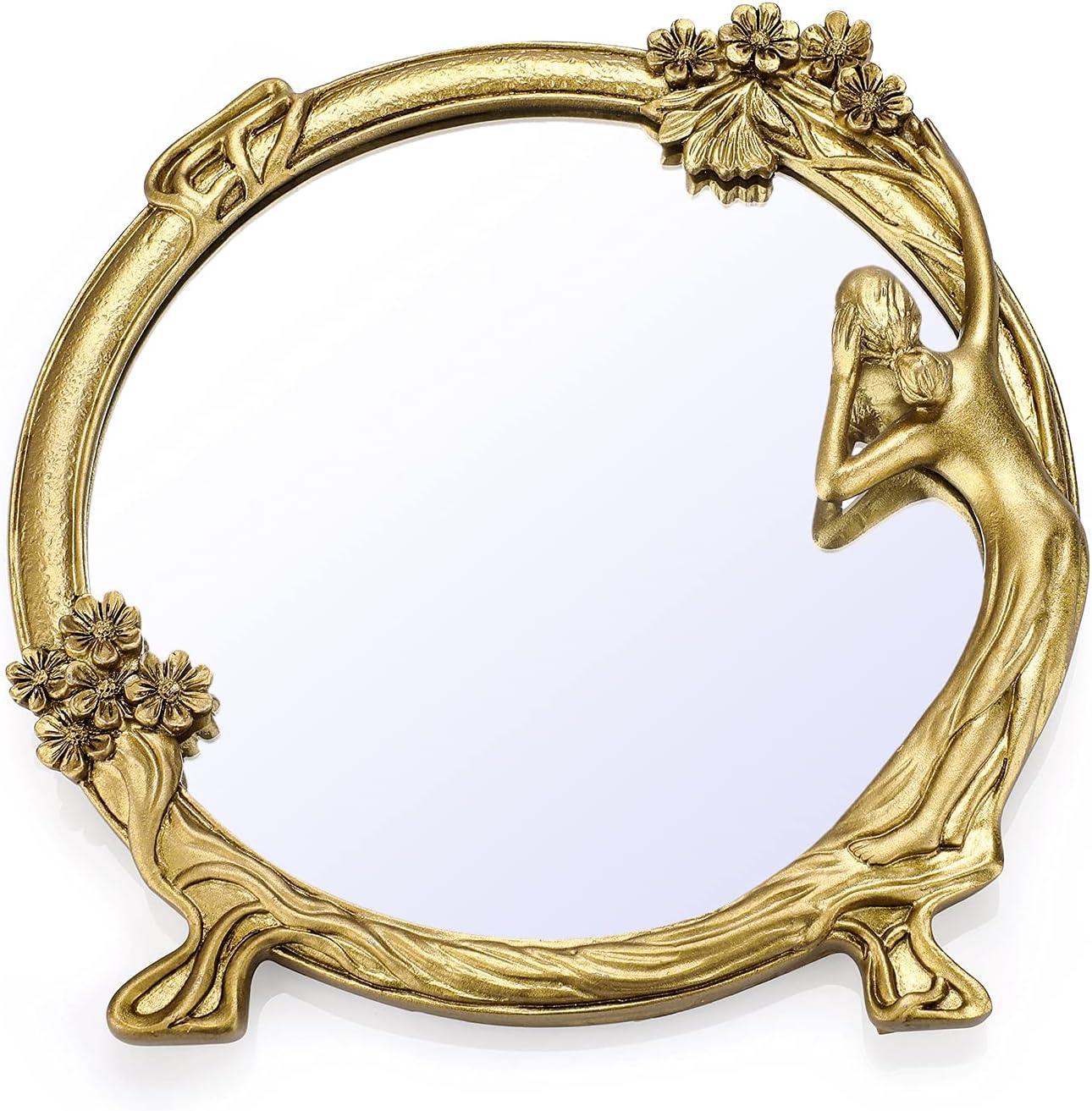 XGZHP2 Add Luxury European Vintage Resin Relief Mirror to Your Collection - Elegant Golden Decor for Dressing & Makeup - Timeless Antique-Style Prop with Feminine Charm - Perfect for Phot