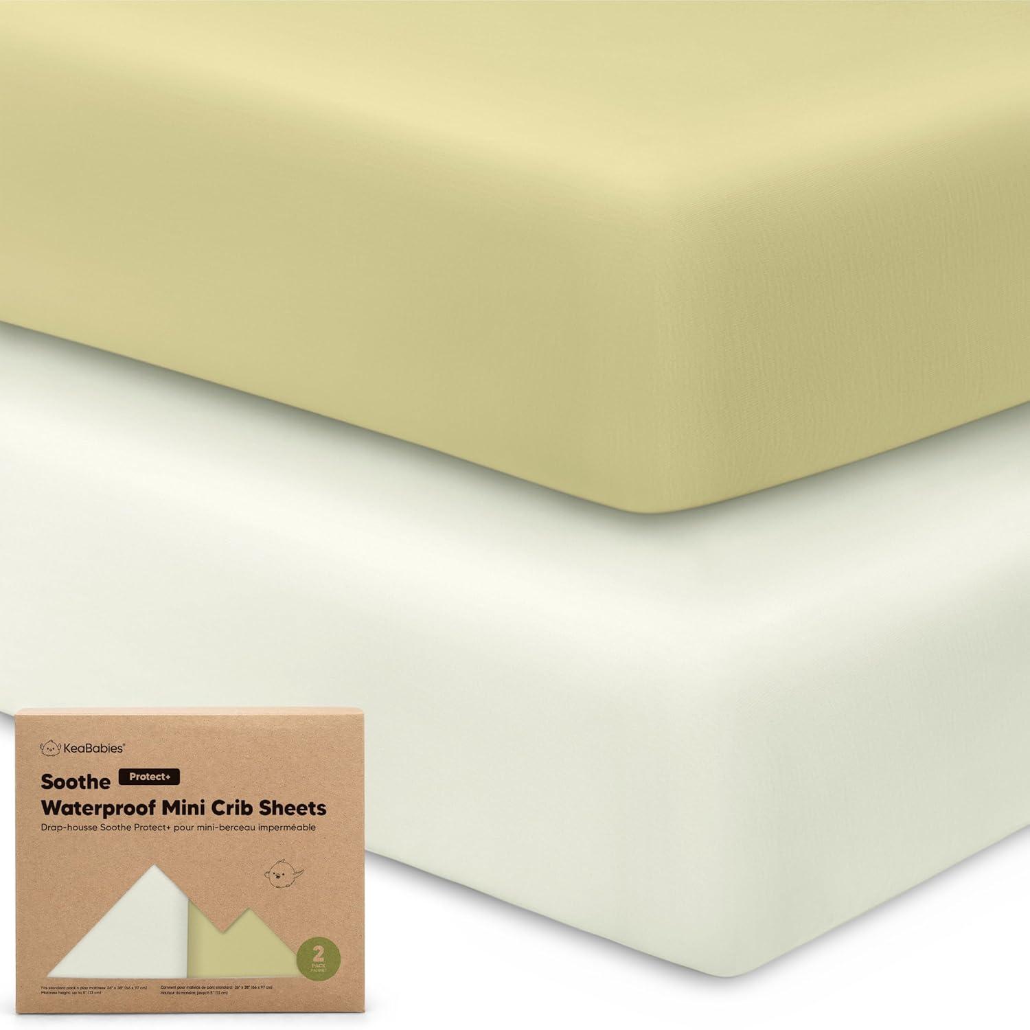 KeaBabies 2pk Soothe Waterproof Fitted Mini Crib Sheets for Girl, Boy, 100% Organic Soft Cotton Pack and Play Sheets (Oregano)